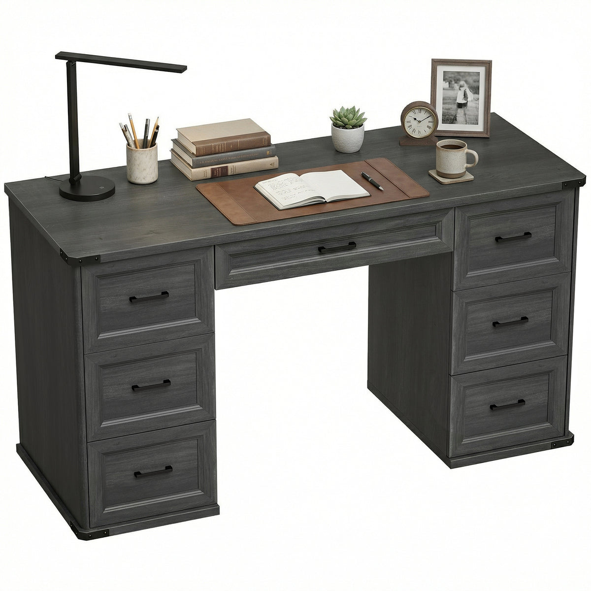 Farmhouse Executive Desk, 55" Wood Study Table with Drawers | HOMCOM