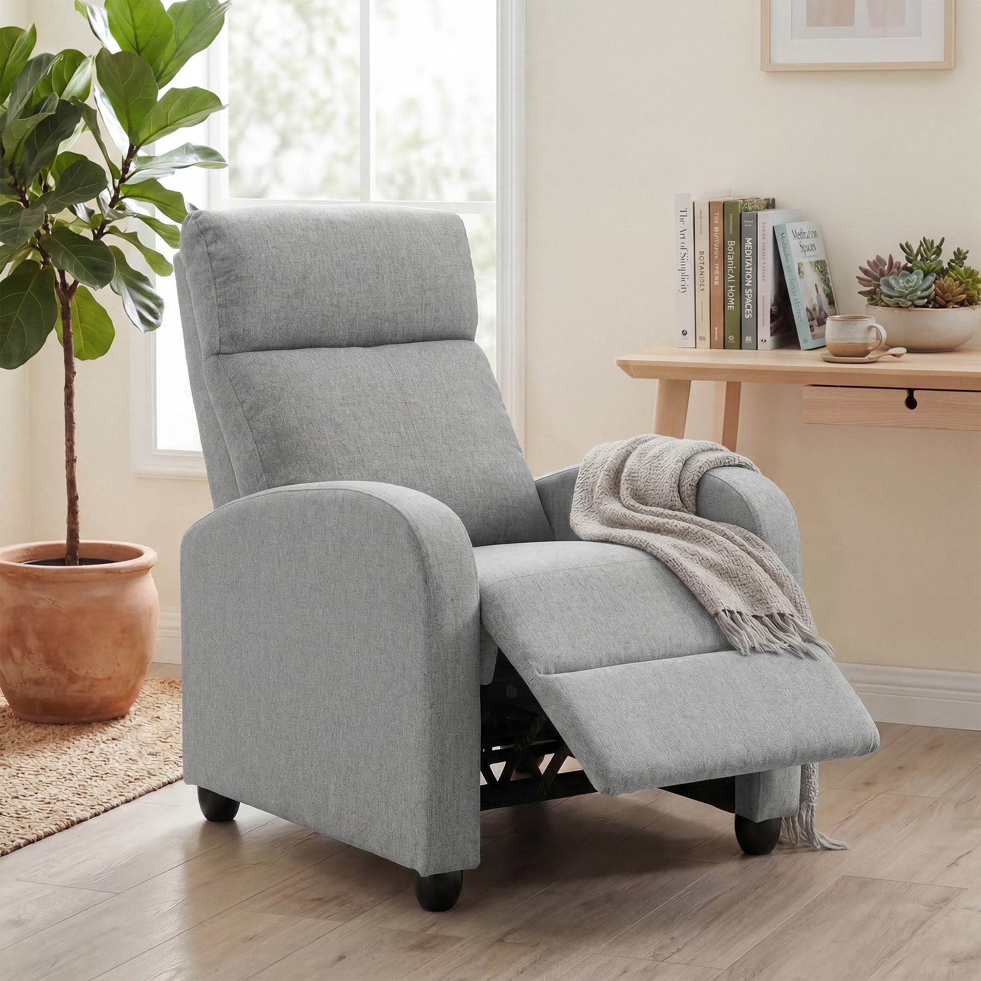 Push Back Recliner Chair with Padded Seat, Light Grey - HOMCOM