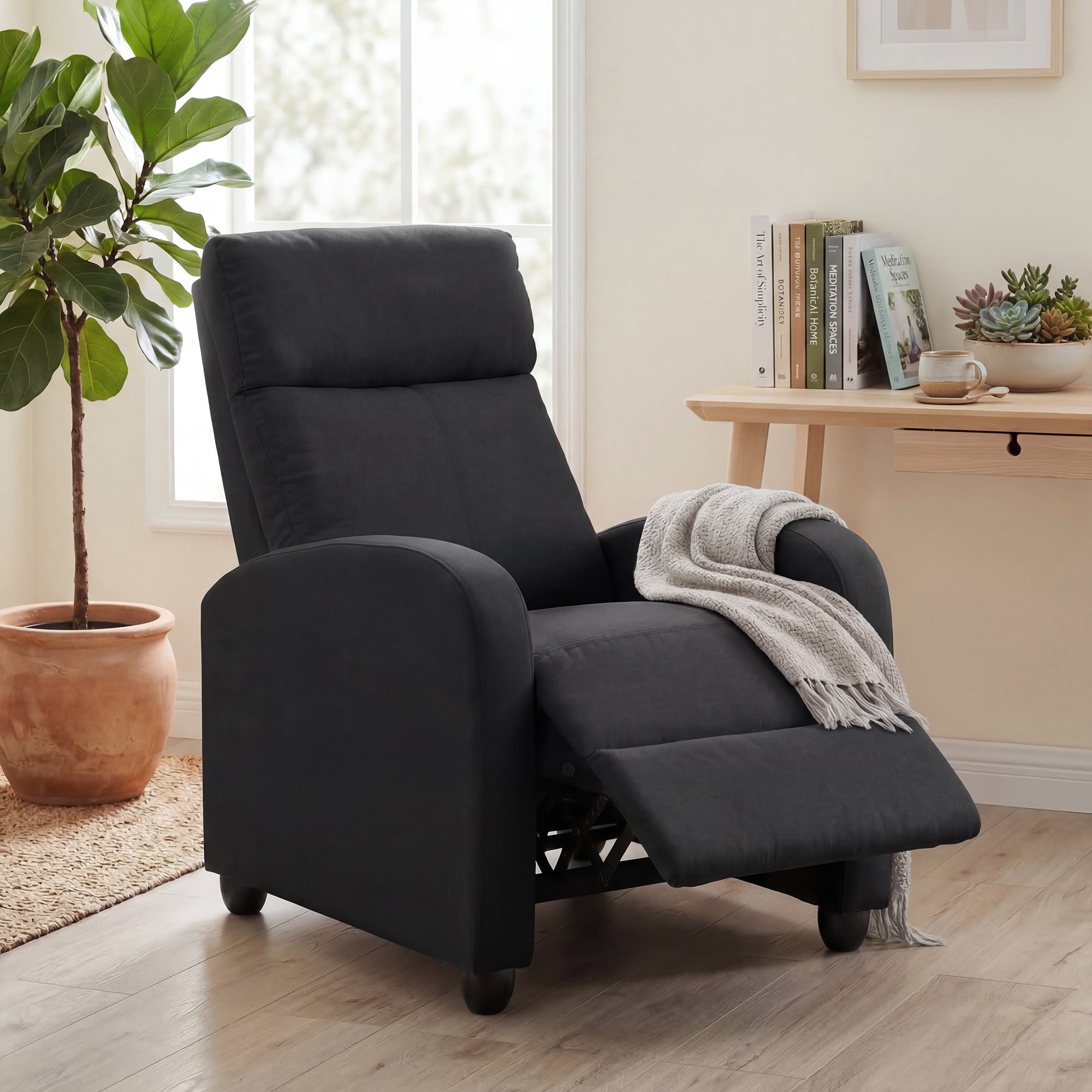 Push Back Recliner Chair with Padded Seat, Black - HOMCOM