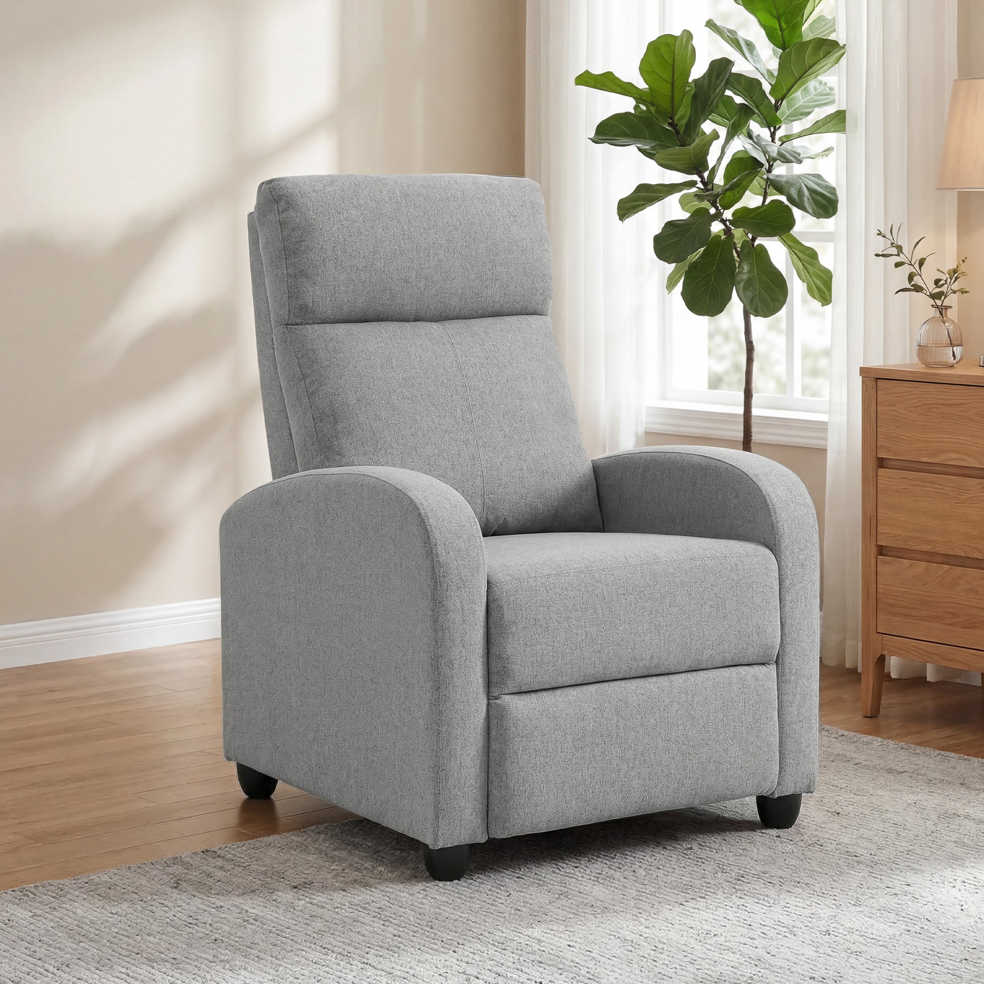 Push Back Recliner Chair with Padded Seat, Light Grey - HOMCOM