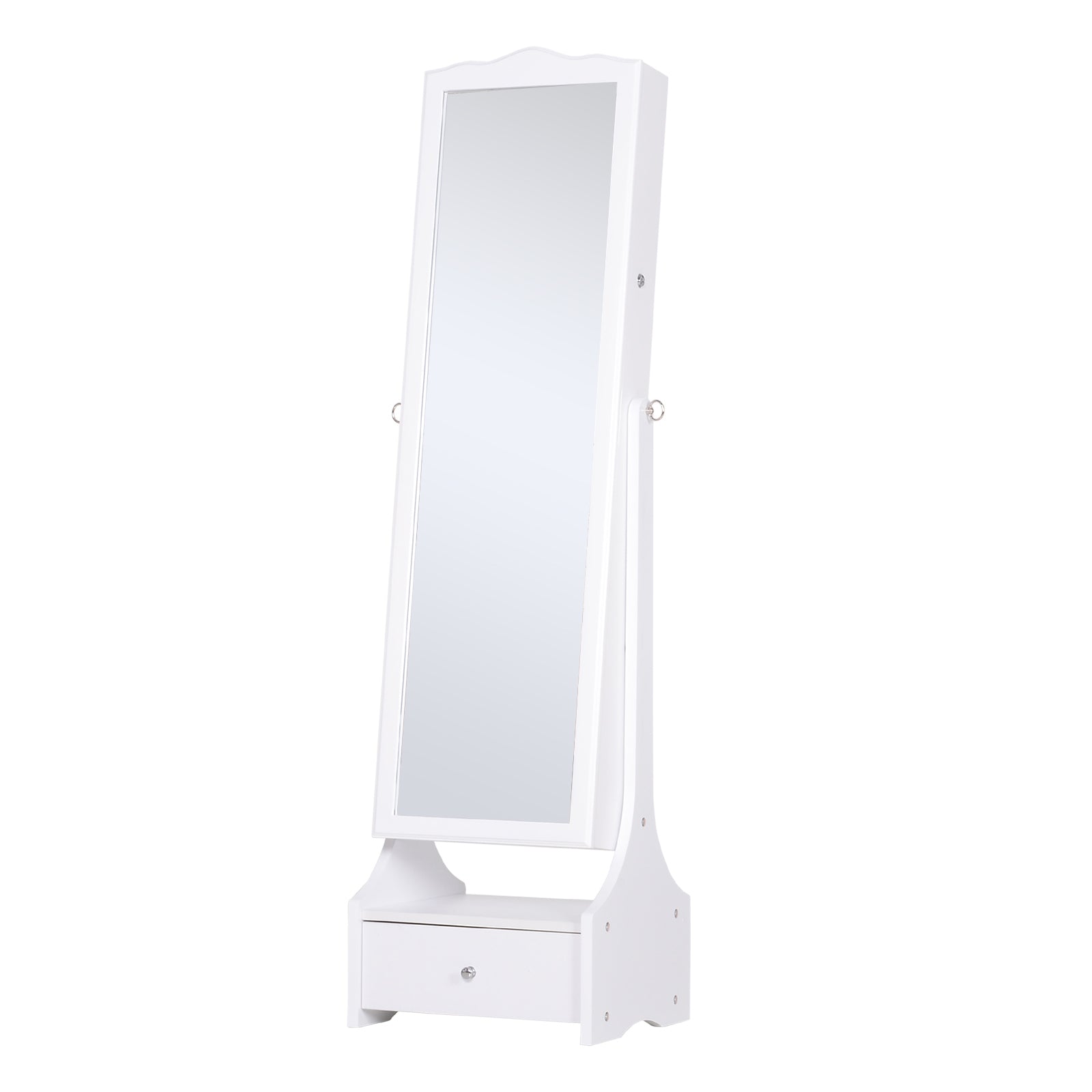 HOMCOM Standing Jewelry Cabinet Organizer, Lockable Jewelry Armoire with LED Lights, Full Length Mirror, Adjustable Angle, White