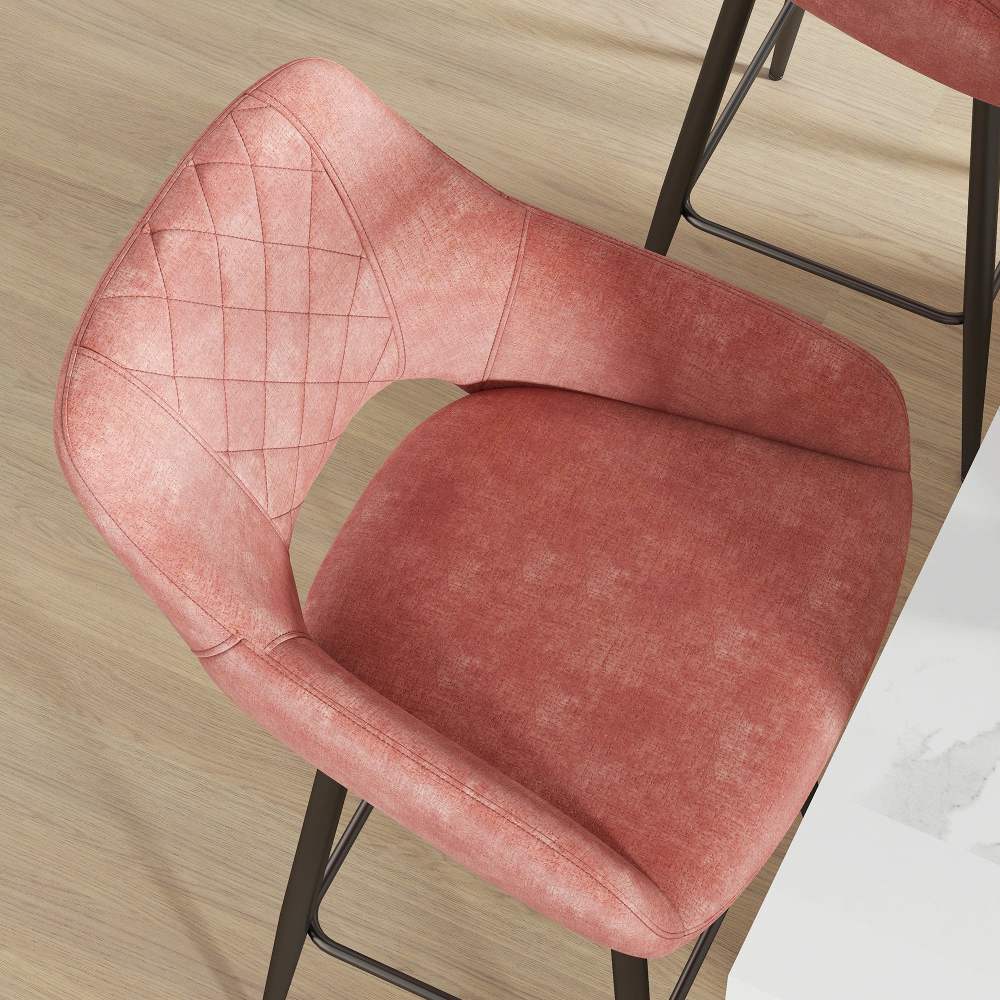 HOMCOM Bar Stools Set of 2, Velvet-Touch Fabric Counter Height Bar Chairs, Kitchen Stools with Steel Legs for Dining Area, Kitchen Island Barstools, Pink