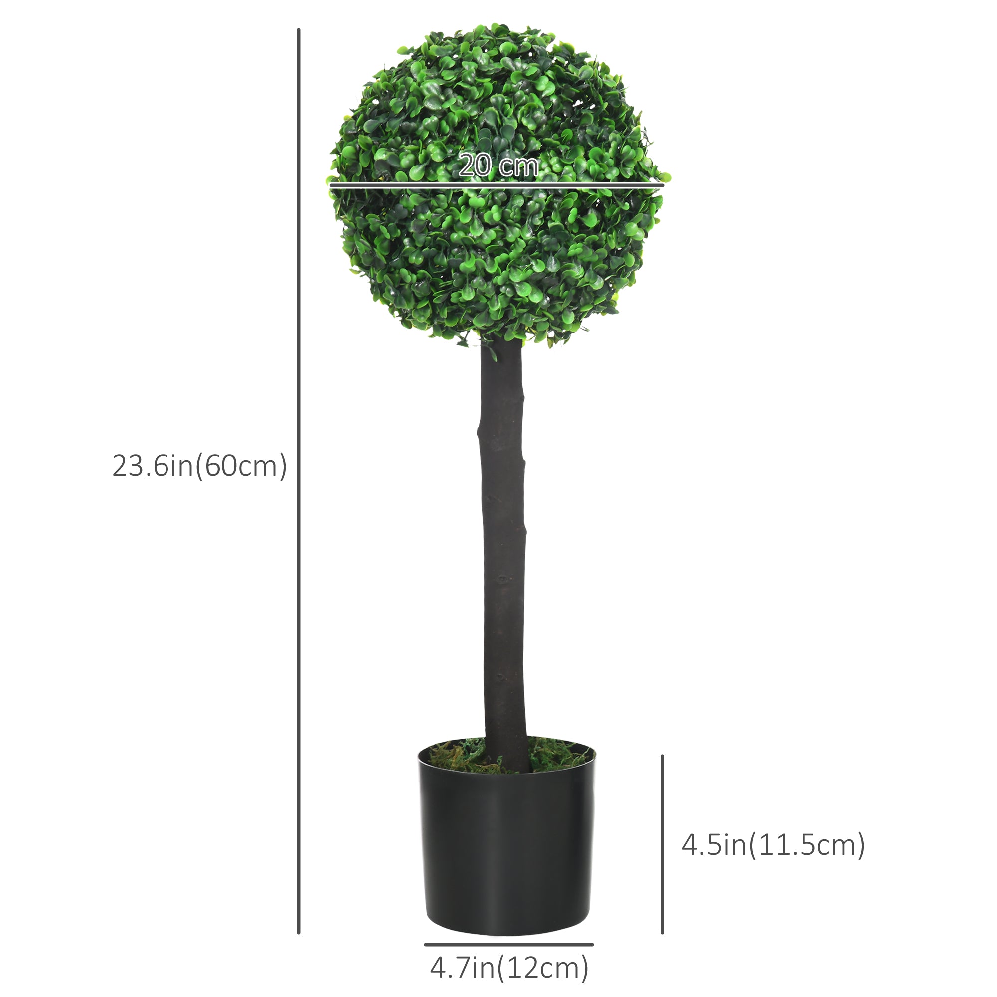 HOMCOM 2ft Artificial Boxwood Topiary Ball Trees Set of 2, Potted Fake Plants for Indoor Outdoor, Decorative Artificial Plants, Green