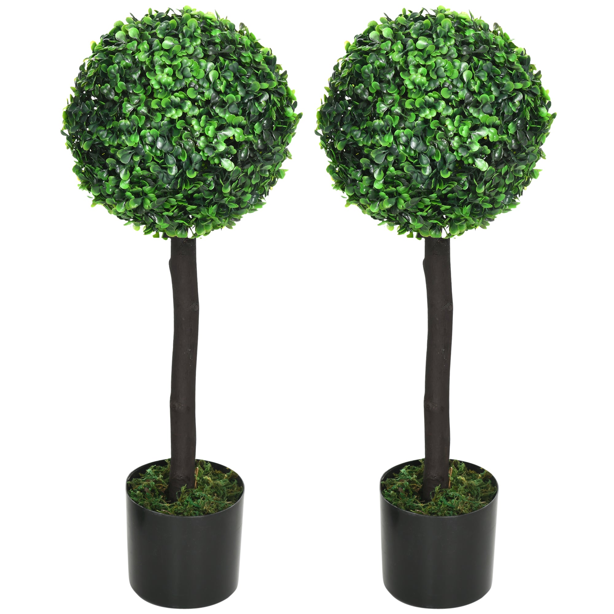 HOMCOM 2ft Artificial Boxwood Topiary Ball Trees Set of 2, Potted Fake Plants for Indoor Outdoor, Decorative Artificial Plants, Green