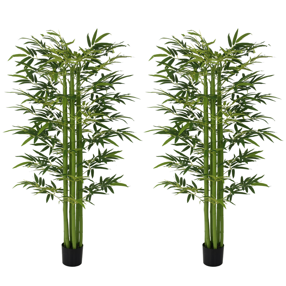 Set of 2 180 cm Artificial Bamboo Tree in Pot with Adjustable Shape, Indoor Fake Plants for Home Office Living Room Decor