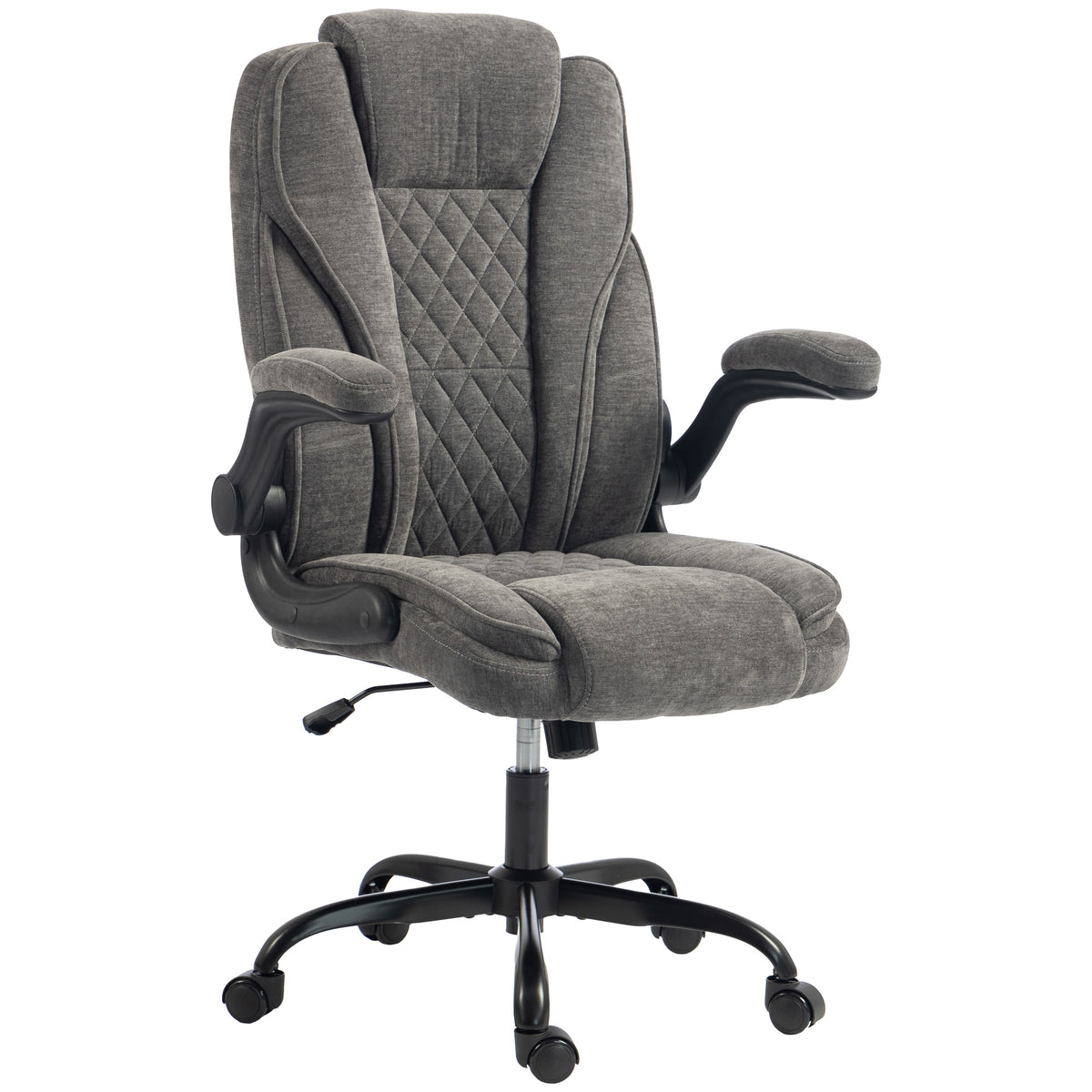 Office Chair, Ergonomic Executive Desk Chair with Padded Flip-up Armrest, Pocket Springs, Swivel Wheels, Multiple Angle Rocking, Adjustable Height, Diamond Fabric for Home Office, Dark Grey
