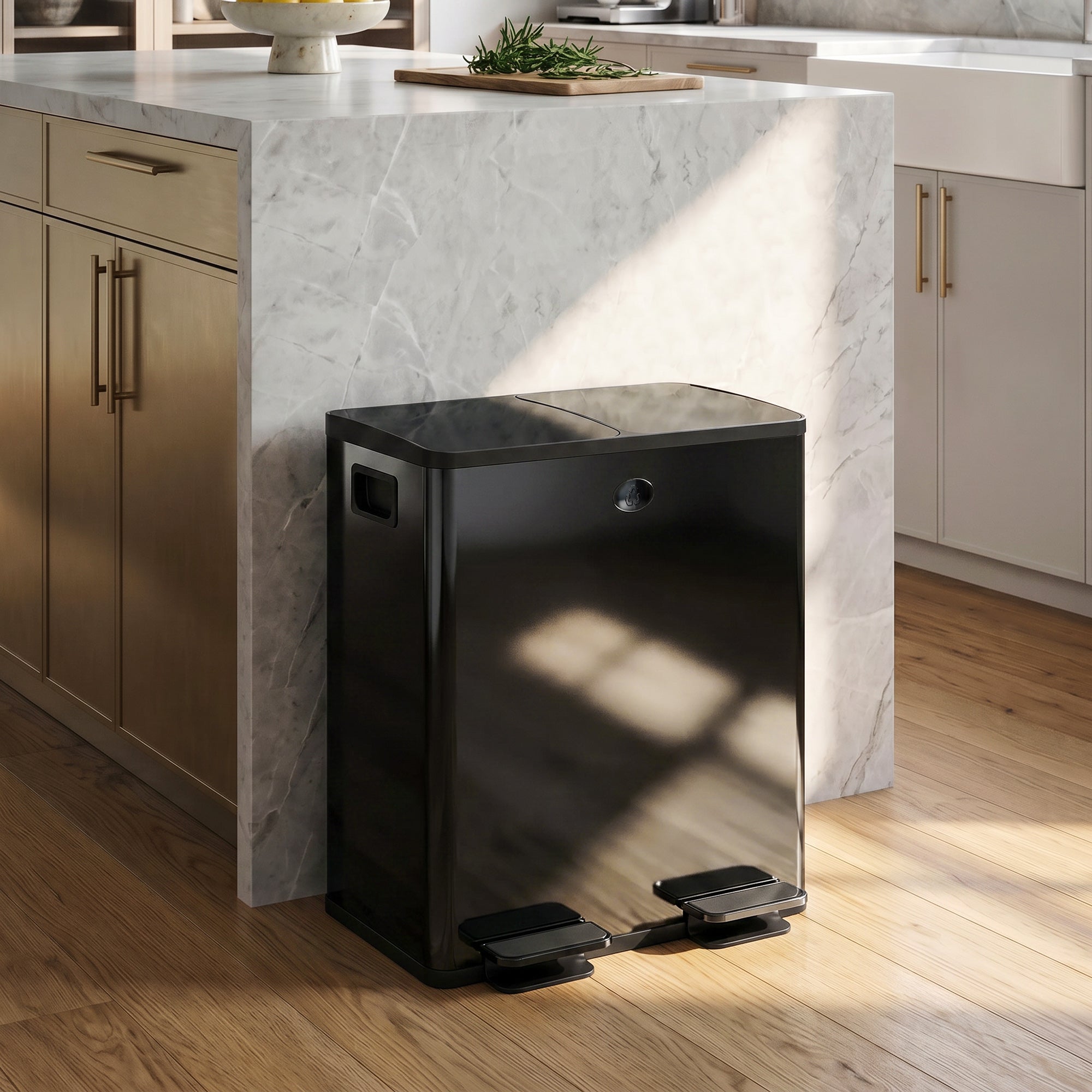 Trash Can, 2 x 5 Gallon Stainless Steel Garbage Can with Soft Close, Stay-Open Lid, Pedals, Inner Buckets and Deodorizer Compartment, Fingerprint-Proof, for Kitchen, Home Office, Black