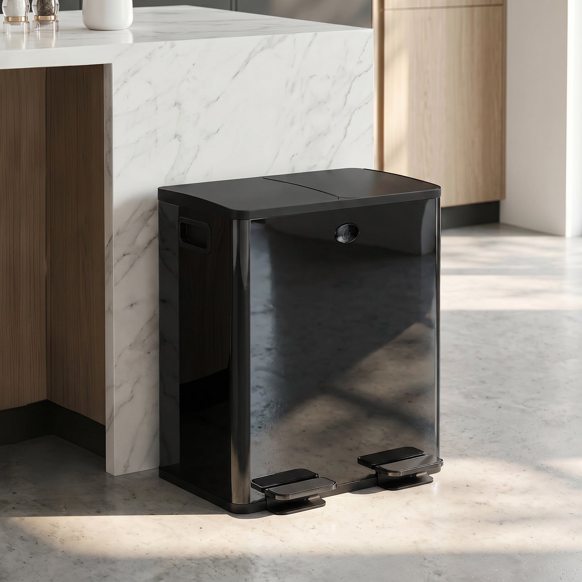 Trash Can, 2 x 5 Gallon Stainless Steel Garbage Can with Soft Close, Stay-Open Lid, Pedals, Inner Buckets and Deodorizer Compartment, Fingerprint-Proof, for Kitchen, Home Office, Black
