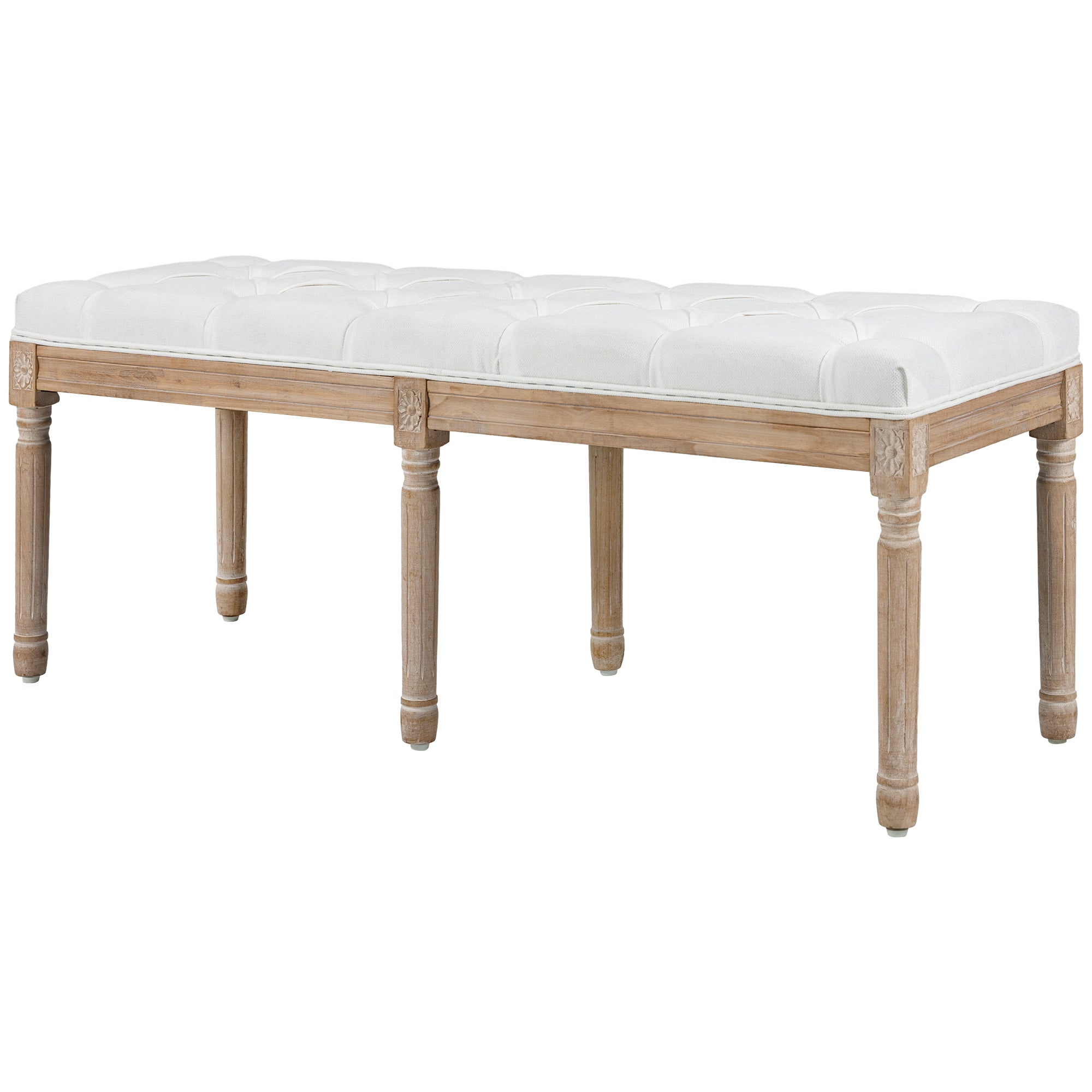 46" Linen Upholstered Bedroom Bench French End of Bed with Thick Padded Cushion and Wooden Legs Cream