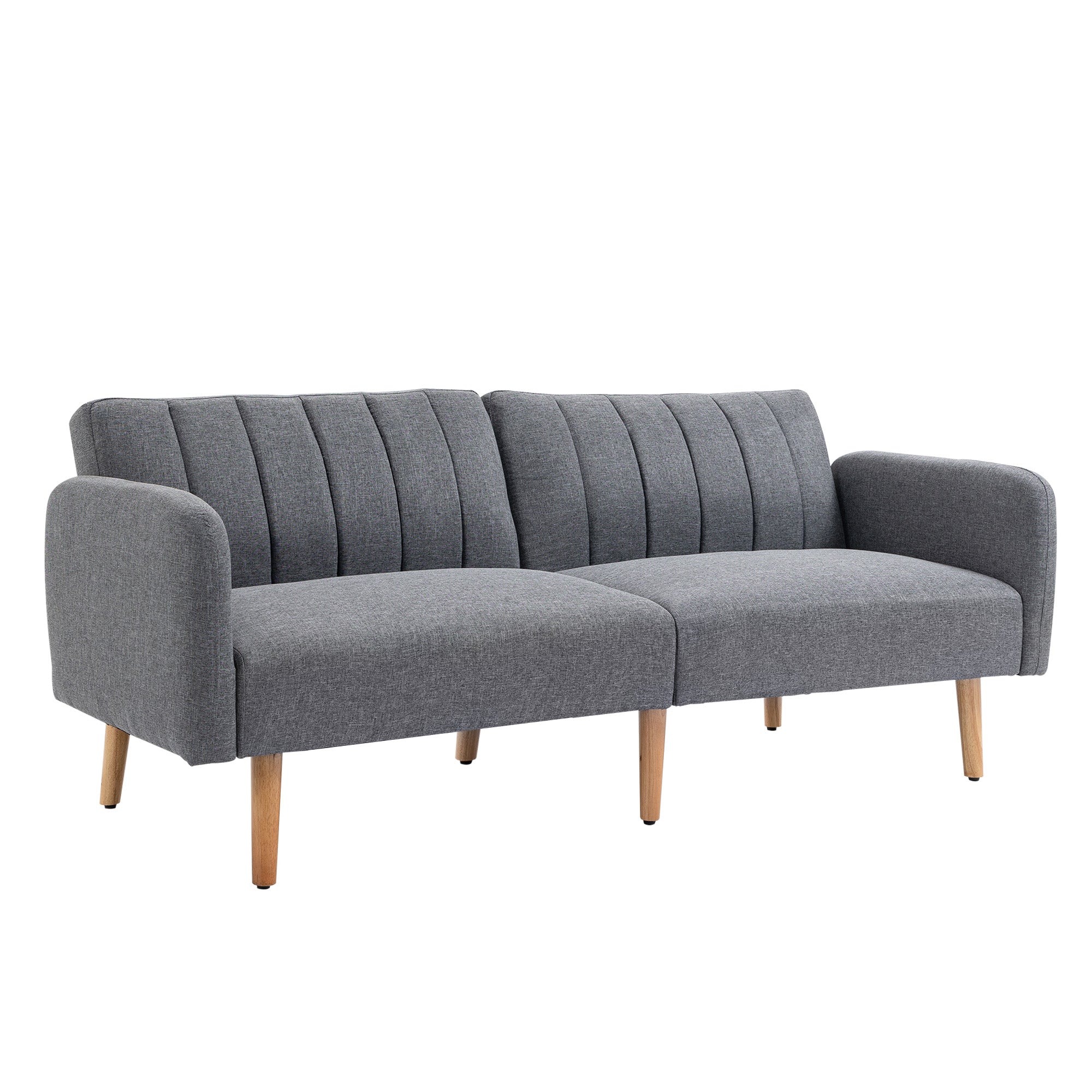 HOMCOM Two Seater Sofa Bed, Convertible Linen Fabric Sofa Couch, Click Clack Sofabed with Adjustable Split Backrest for Living Room, Bedroom, Guest Room, Grey