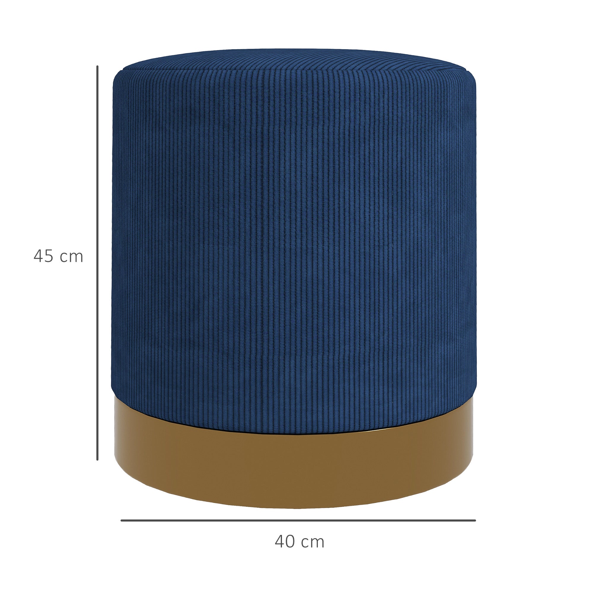 HOMCOM Modern Round Footstool, Corduroy Fabric Upholstered Foot Stool with Padded Seat for Living Room, Entryway, Dark Blue