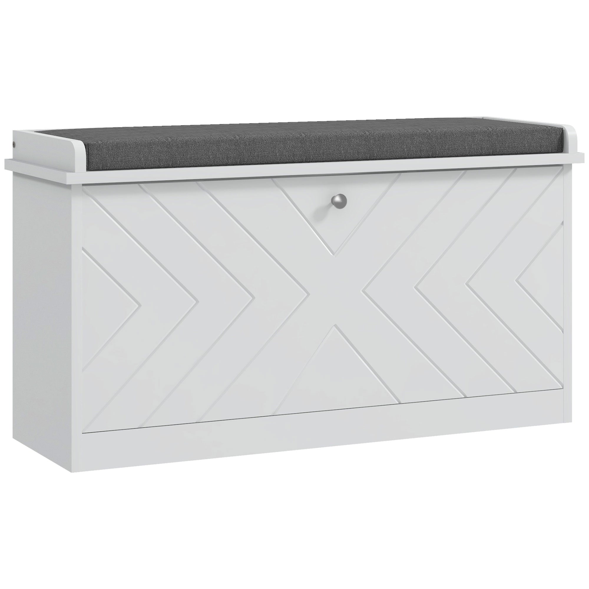 HOMCOM Shoe Bench, Entryway Bench with Flip Drawer, Seating Cushion and Adjustable Shelf for 8 Pairs of Shoes for Hallway, White