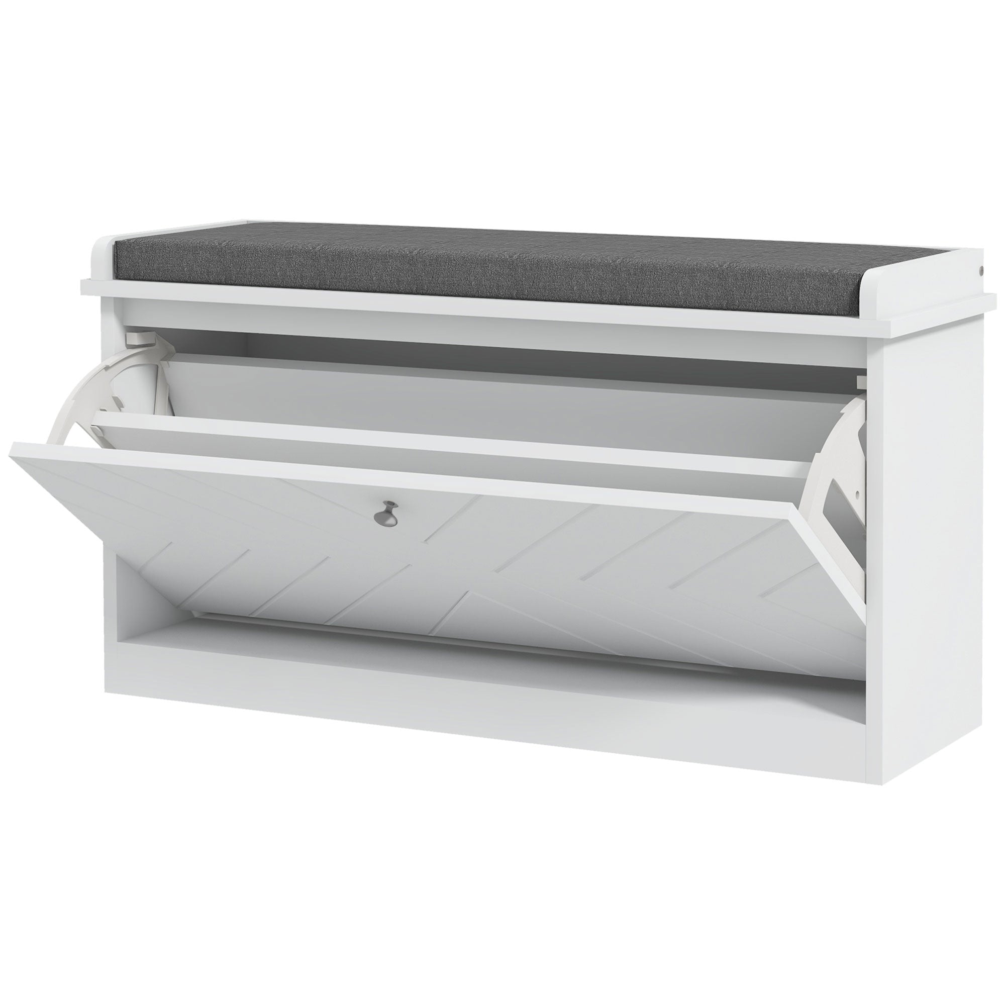 HOMCOM Shoe Bench, Entryway Bench with Flip Drawer, Seating Cushion and Adjustable Shelf for 8 Pairs of Shoes for Hallway, White