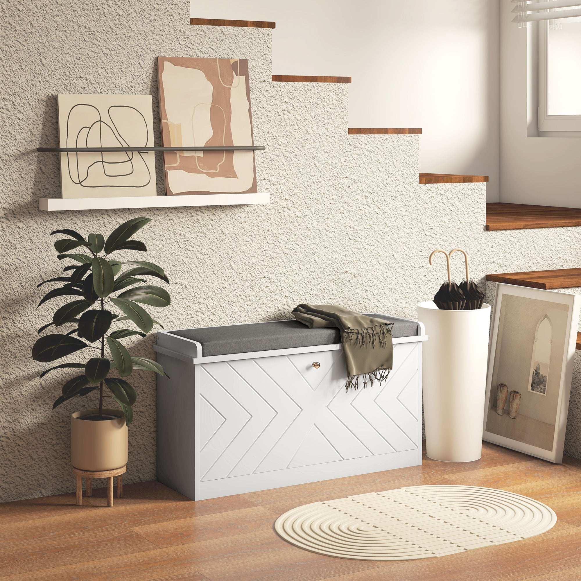 HOMCOM Shoe Bench, Entryway Bench with Flip Drawer, Seating Cushion and Adjustable Shelf for 8 Pairs of Shoes for Hallway, White