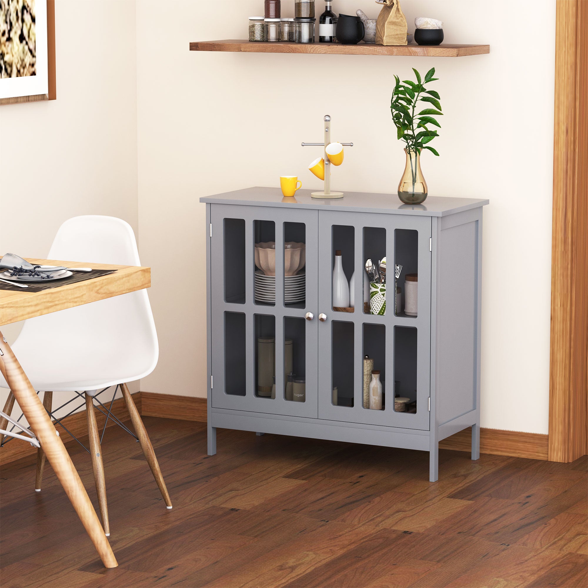 kleankin Sideboard Buffet Cabinet with Storage, Kitchen Storage Cabinet with Doors and Shelves, Grey