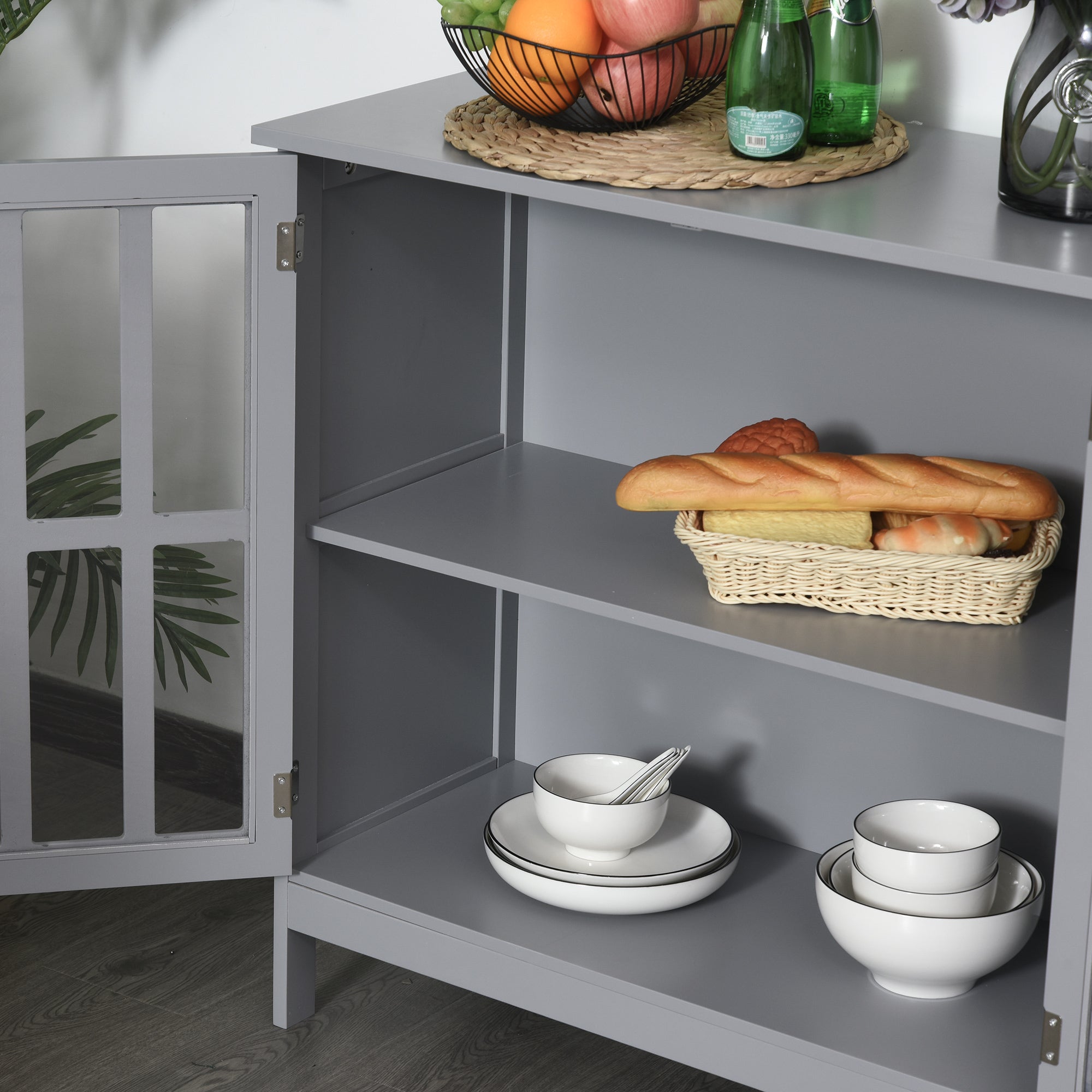 kleankin Sideboard Buffet Cabinet with Storage, Kitchen Storage Cabinet with Doors and Shelves, Grey