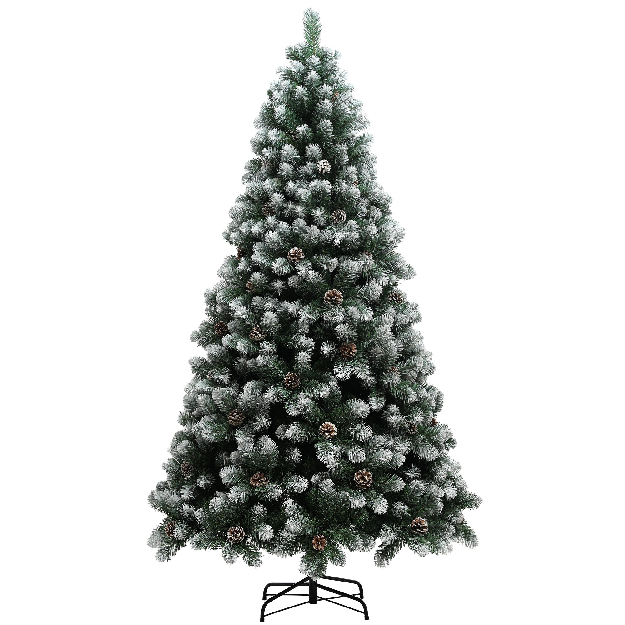 7ft Artificial Pine Christmas Tree with 1152 Branch Tips and Steel Base, Realistic Hinged Tree with Pinecones, Holiday Décor for Home Office, Green