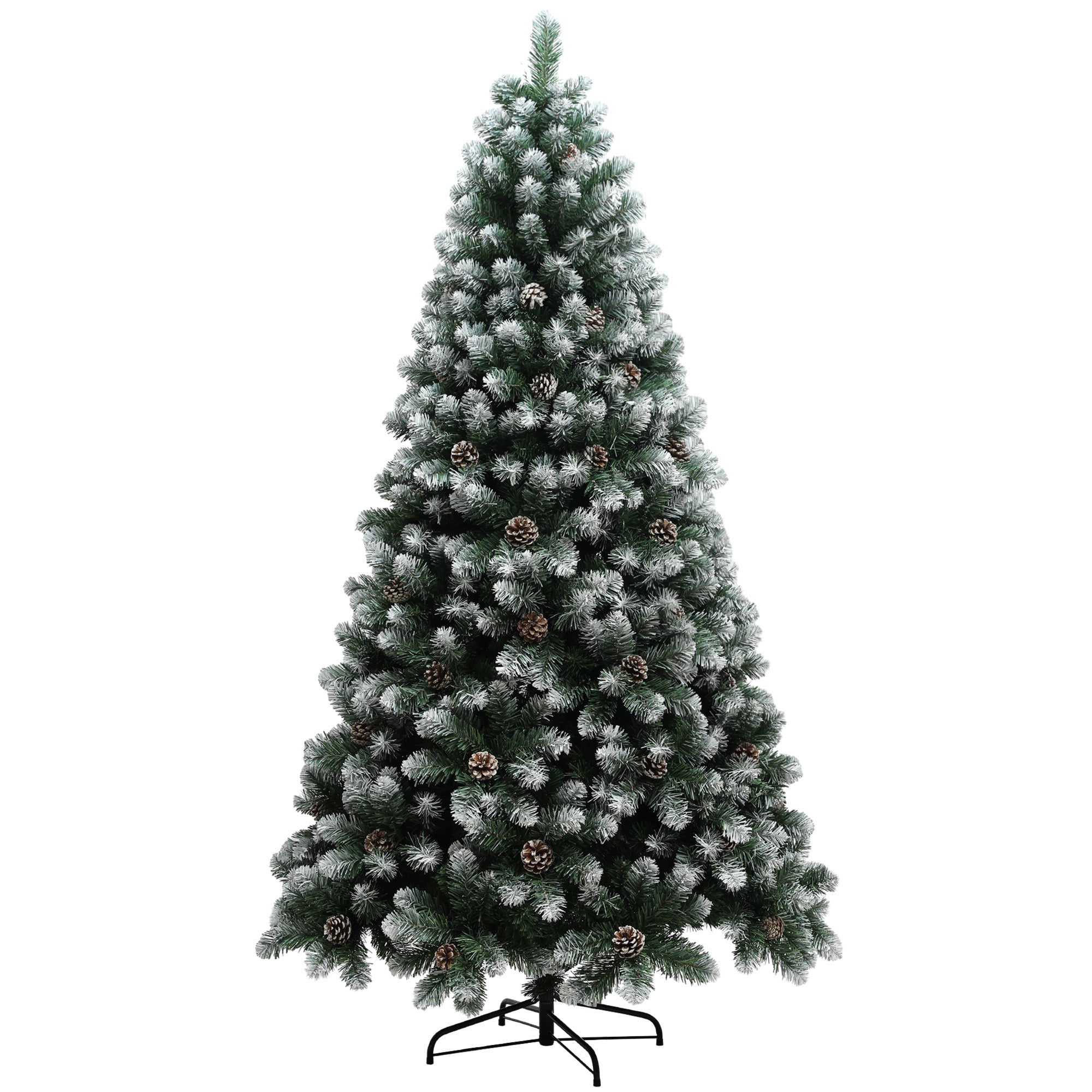 7ft Artificial Pine Christmas Tree with 1152 Branch Tips and Steel Base, Realistic Hinged Tree with Pinecones, Holiday Décor for Home Office, Green