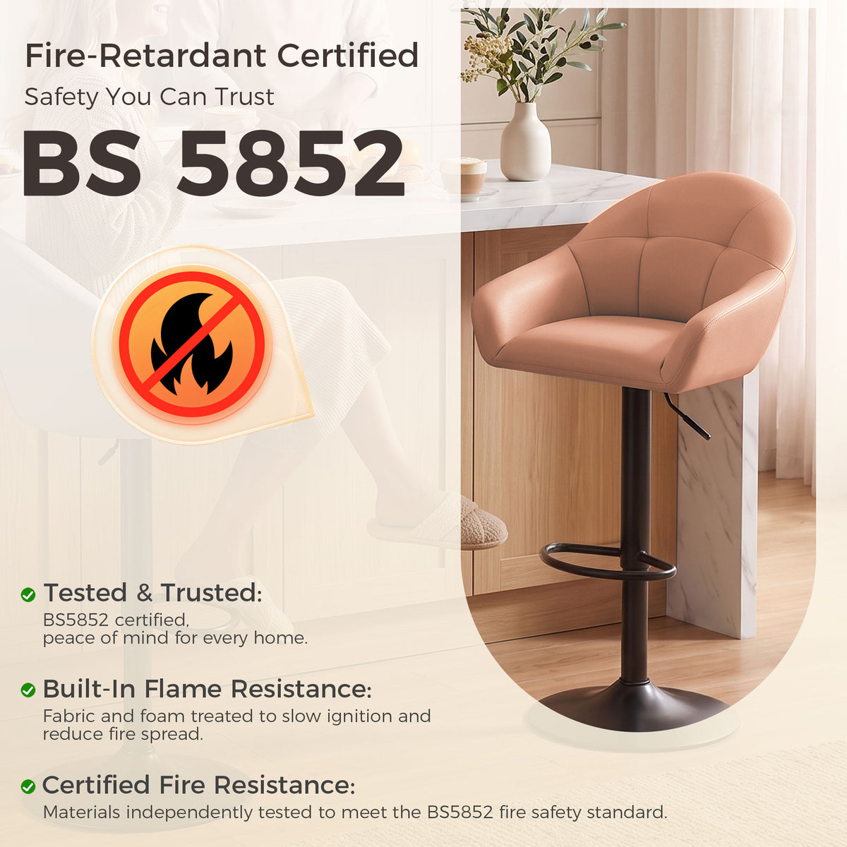 Breakfast Bar Stools Set of 2, Modern Faux Leather Swivel Barstools, Adjustable Counter Height Bar Chairs with Backrest, Arm, Footrest for Kitchen Island, Dining Room, Bar, Brown