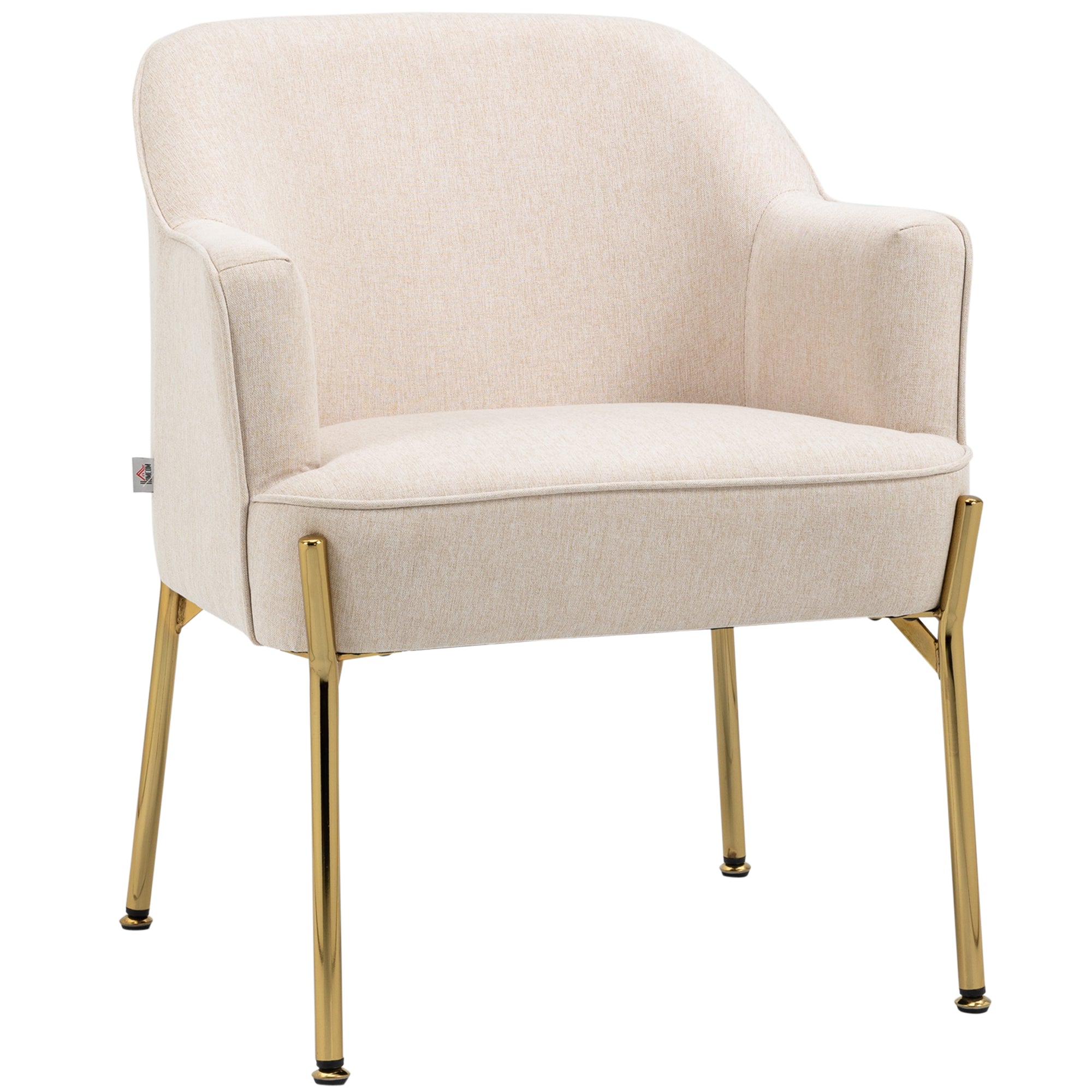 HOMCOM Fabric Accent Chair, Armchair, Modern Living Room Chair with Gold Metal Legs and Thick Padding for Bedroom, Cream White