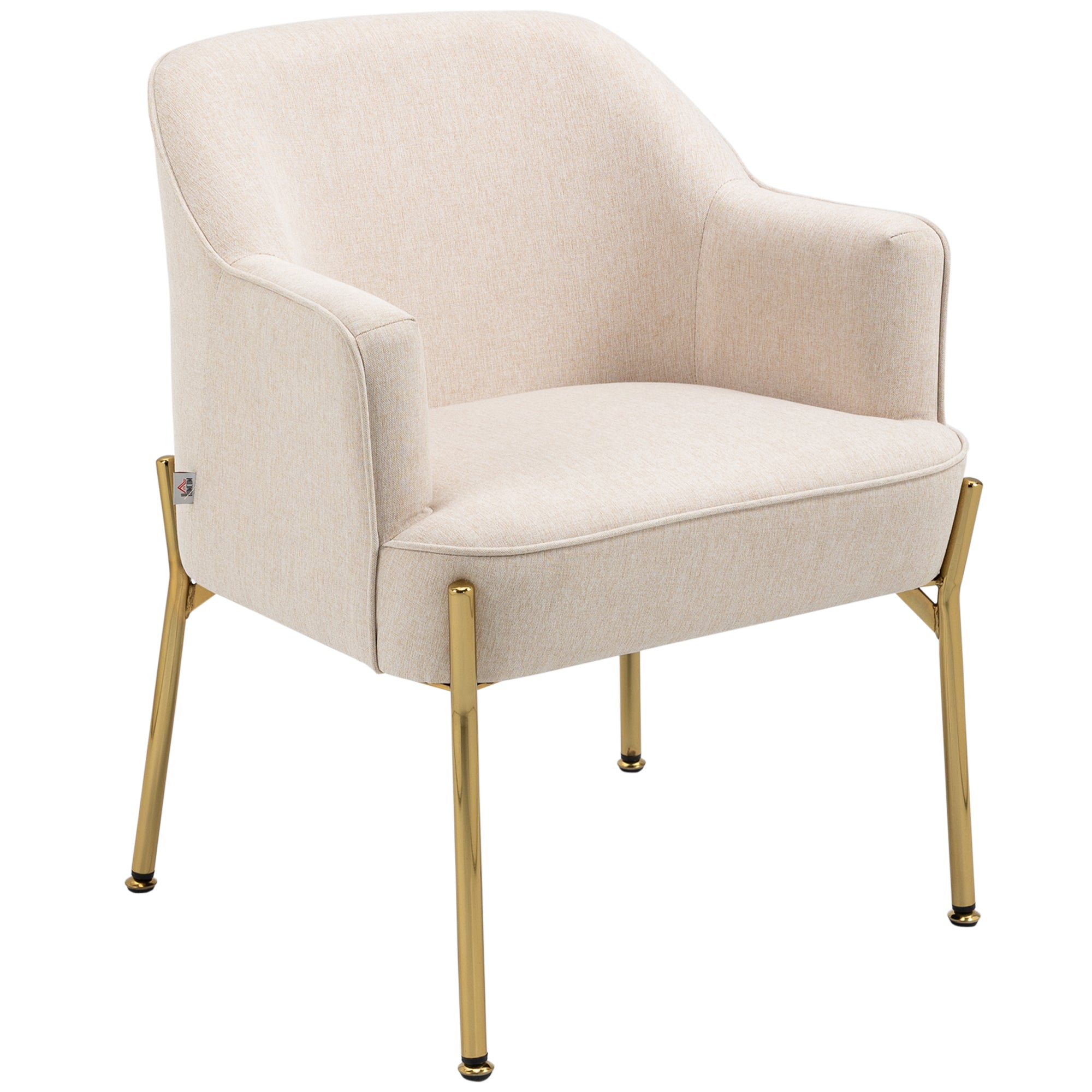 HOMCOM Fabric Accent Chair, Armchair, Modern Living Room Chair with Gold Metal Legs and Thick Padding for Bedroom, Cream White