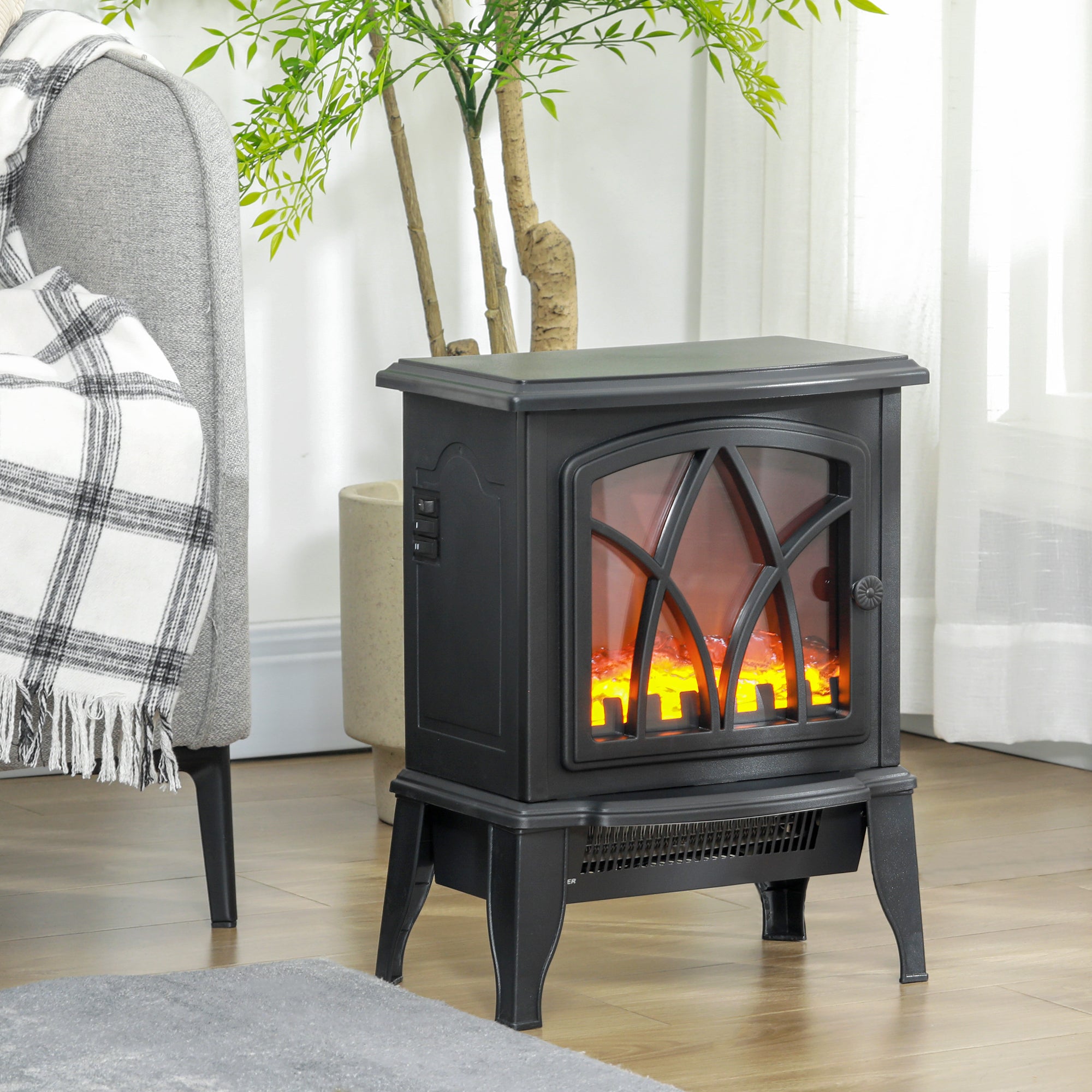 Electric Fireplace Heater, Freestanding Fireplace Stove with Realistic Flames Overheating Protection