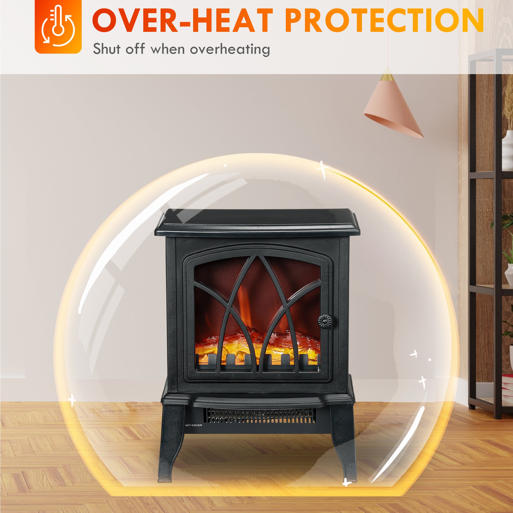 Electric Fireplace Heater, Freestanding Fireplace Stove with Realistic Flames Overheating Protection