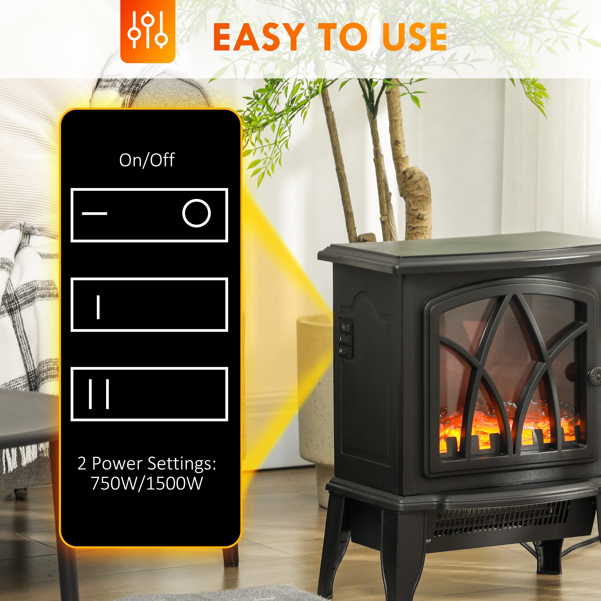 Electric Fireplace Heater, Freestanding Fireplace Stove with Realistic Flames Overheating Protection