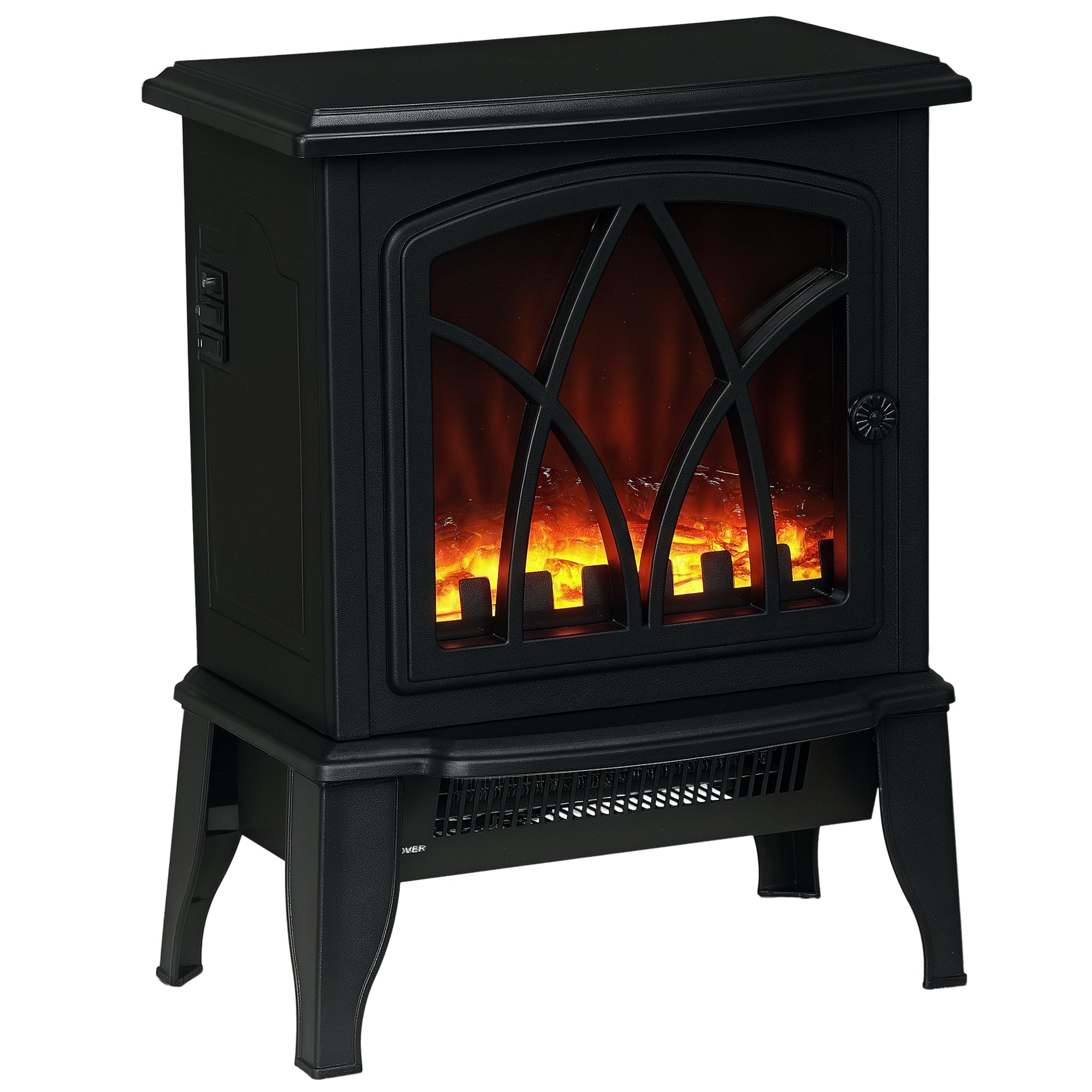 Electric Fireplace Stove, 18" Freestanding Fireplace Heater with Realistic Flame, Overheat Protection, Portable, 750W/1500W, Black
