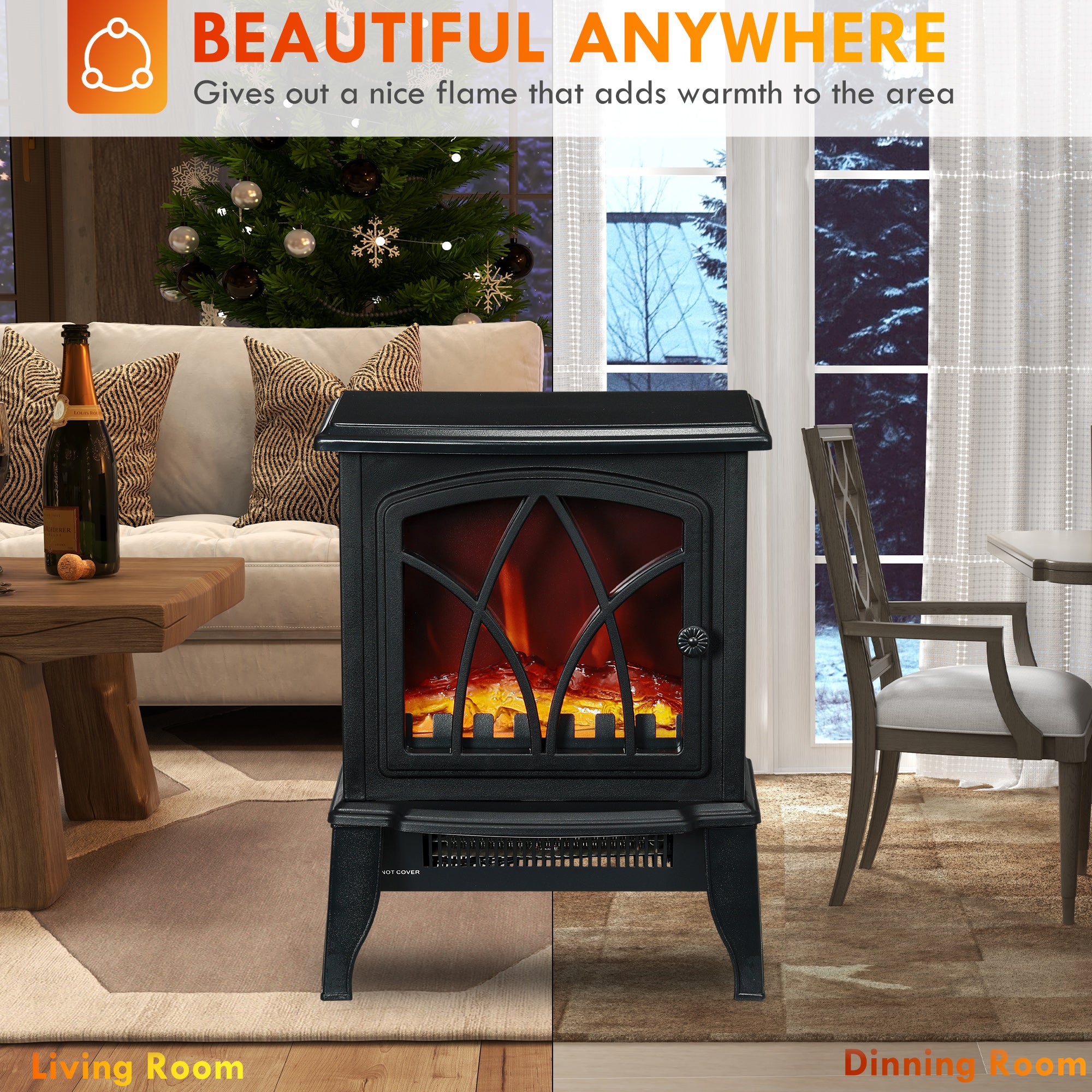 Electric Fireplace Heater, Freestanding Fireplace Stove with Realistic Flames Overheating Protection