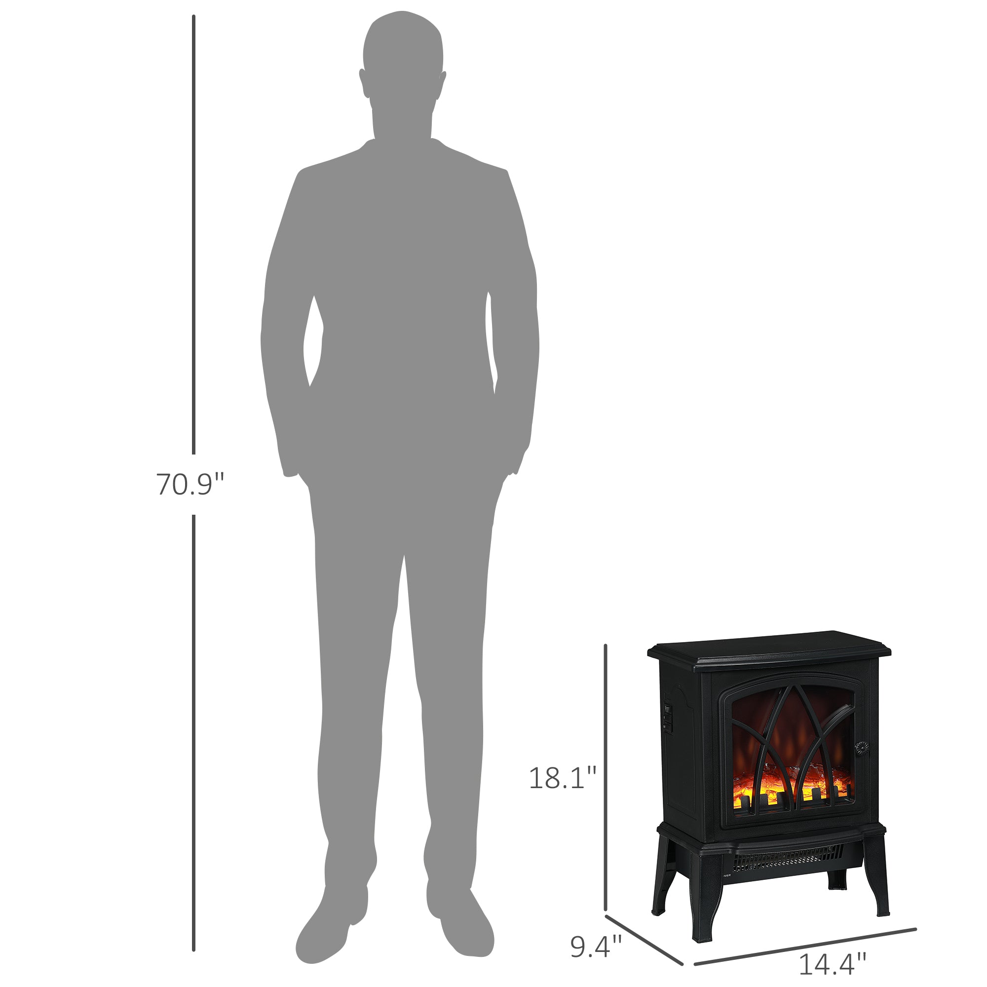 Electric Fireplace Heater, Freestanding Fireplace Stove with Realistic Flames Overheating Protection