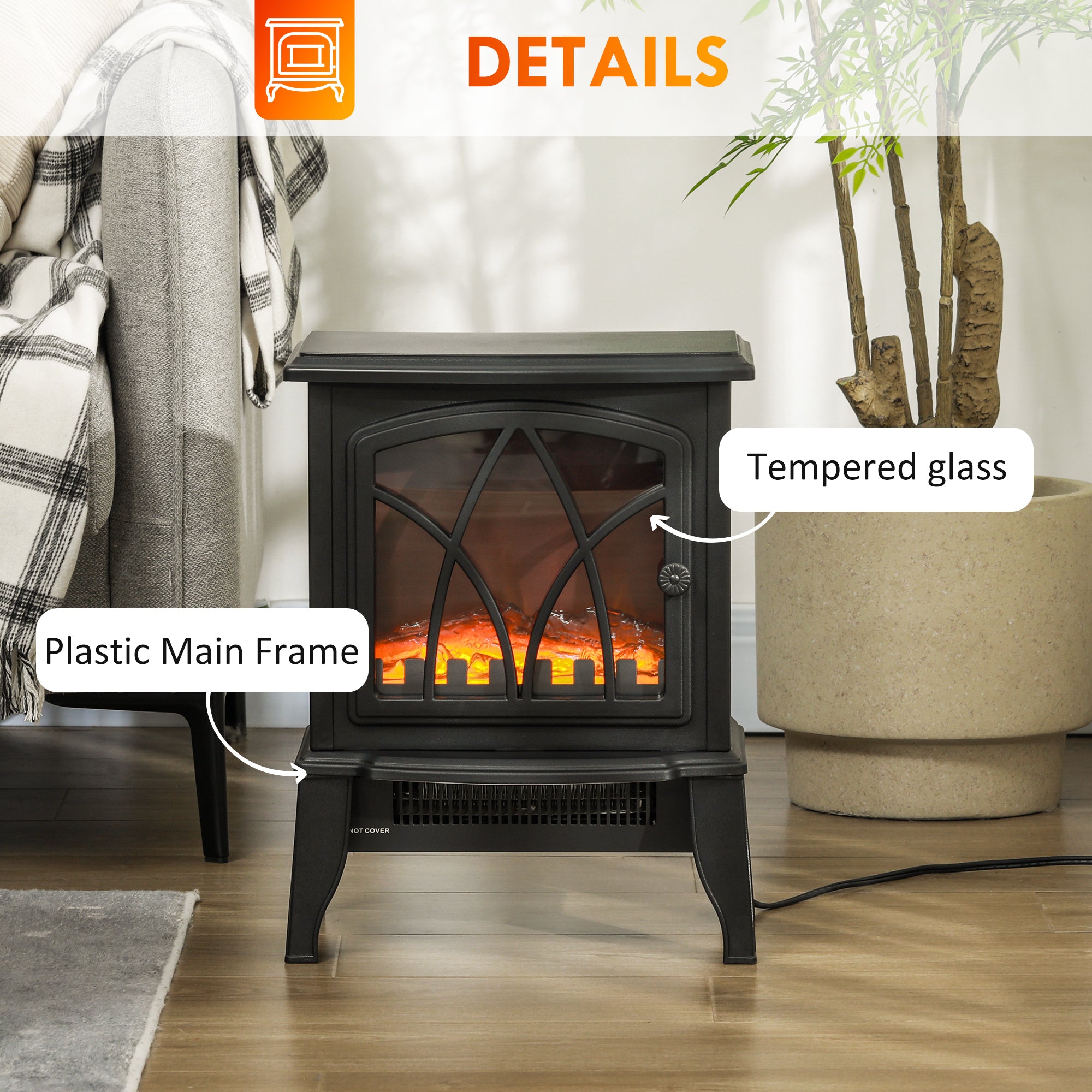 Electric Fireplace Heater, Freestanding Fireplace Stove with Realistic Flames Overheating Protection