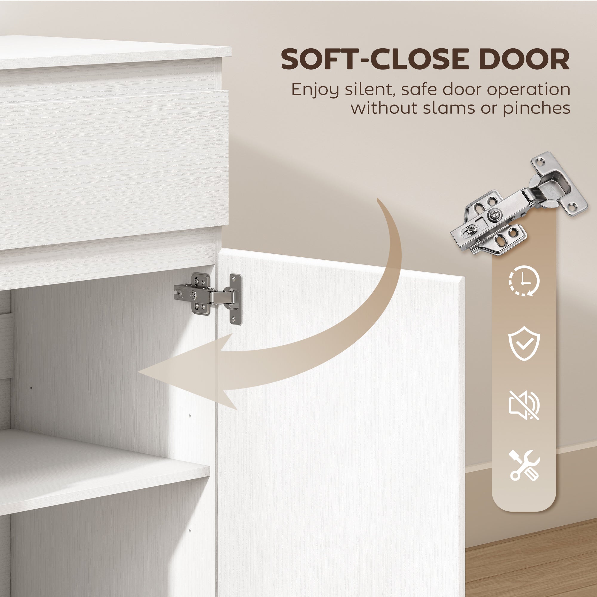 Modern Sideboard, Sideboard Storage Cabinet with 5 Drawers, Adjustable Shelf, Soft-Close Door, Storage Cupboard for Dining Room, Kitchen, Living Room, White