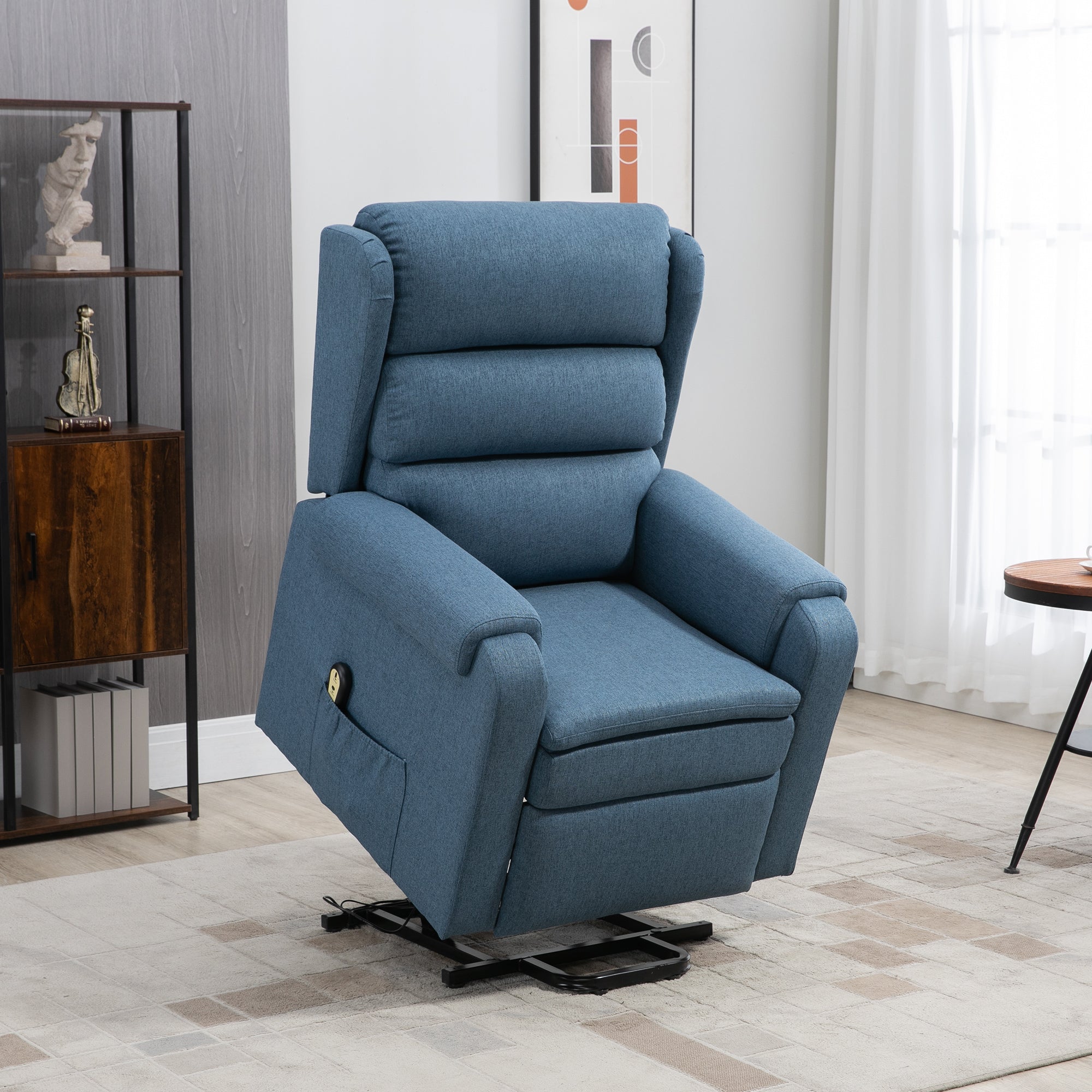 HOMCOM Power Lift Recliner Chair for Elderly, Fabric Electric Stand-Up Sofa, Heavy-Duty Reclining Chair with Pockets for Living Room, Blue