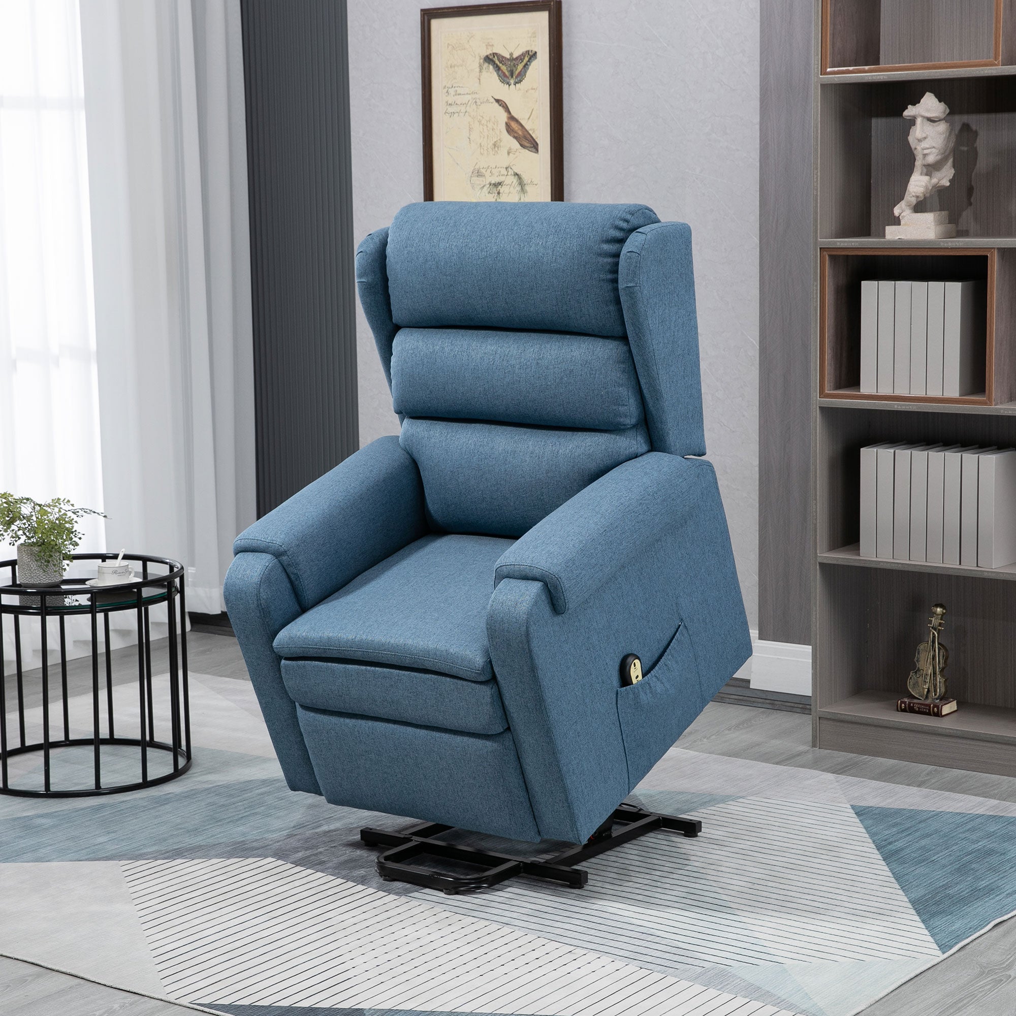 HOMCOM Power Lift Recliner Chair for Elderly, Fabric Electric Stand-Up Sofa, Heavy-Duty Reclining Chair with Pockets for Living Room, Blue