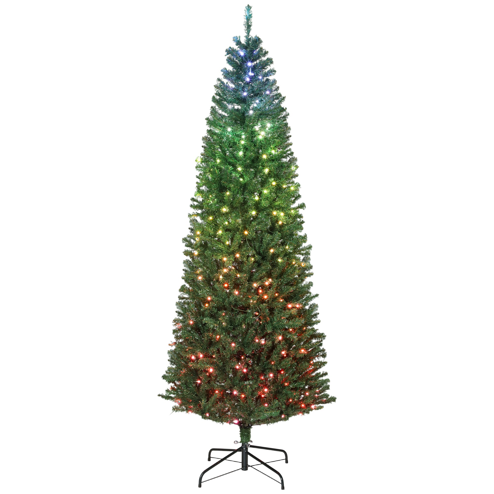 6ft Prelit Christmas Tree with Colorful DIY Synchronized LED Lights and Remote, Slim Fir, Hinged Xmas Tree with Dense Tips, 12 Modes, Daily Timer, Adjustable Brightness and Speed, Green