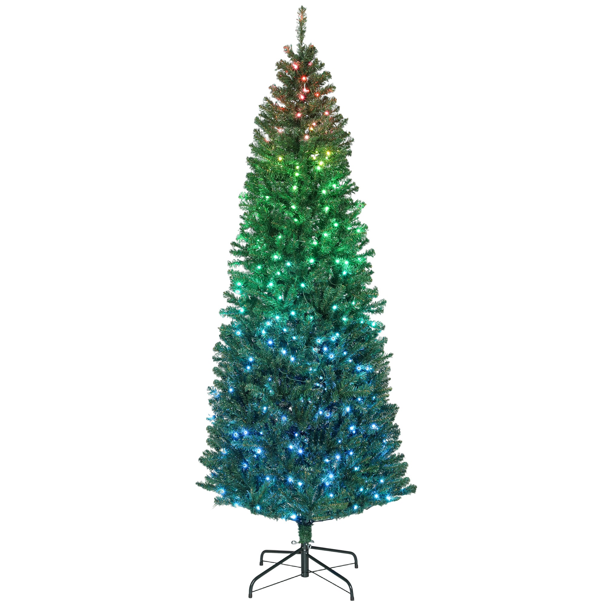 6ft Prelit Christmas Tree with Colorful DIY Synchronized LED Lights and Remote, Slim Fir, Hinged Xmas Tree with Dense Tips, 12 Modes, Daily Timer, Adjustable Brightness and Speed, Green