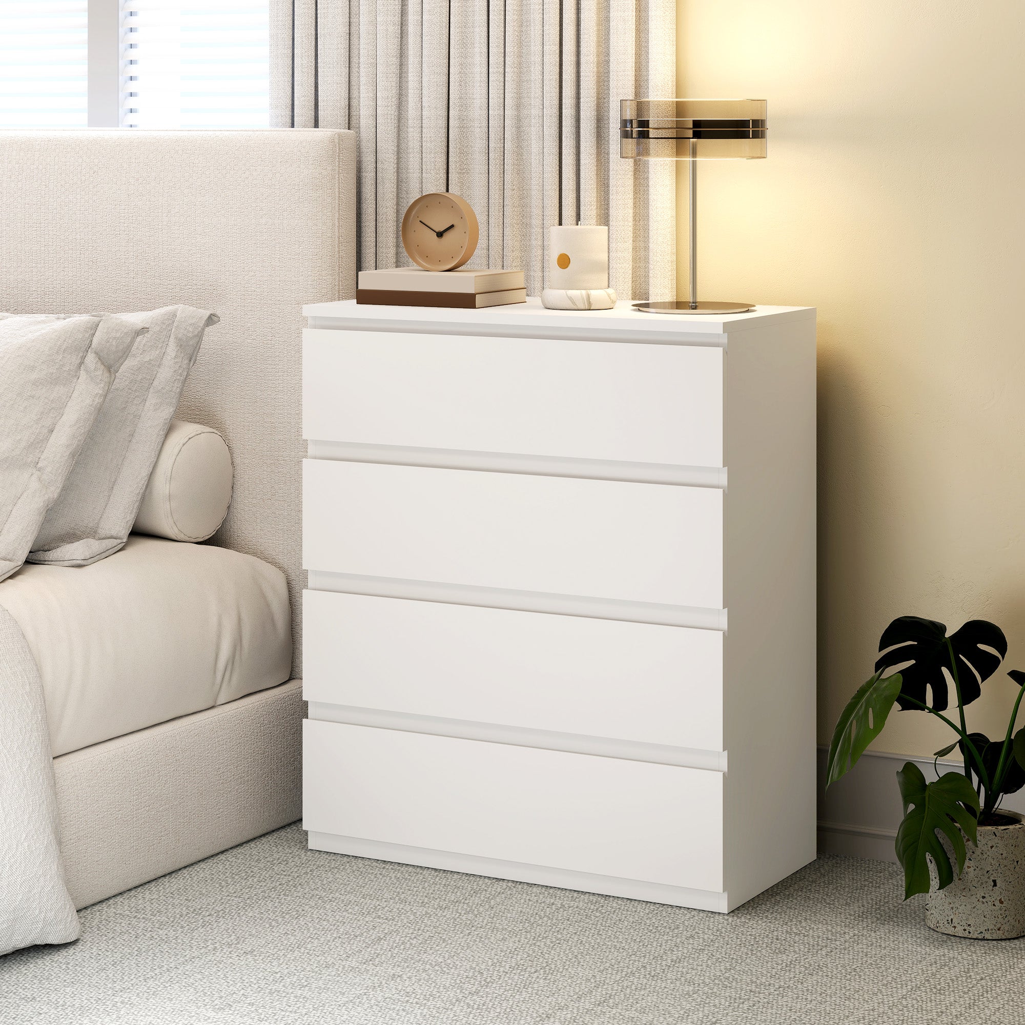 Chest of Drawers, 4-Drawer Storage Organiser Unit for Bedroom, Living Room, 80 x 39 x 95cm, White