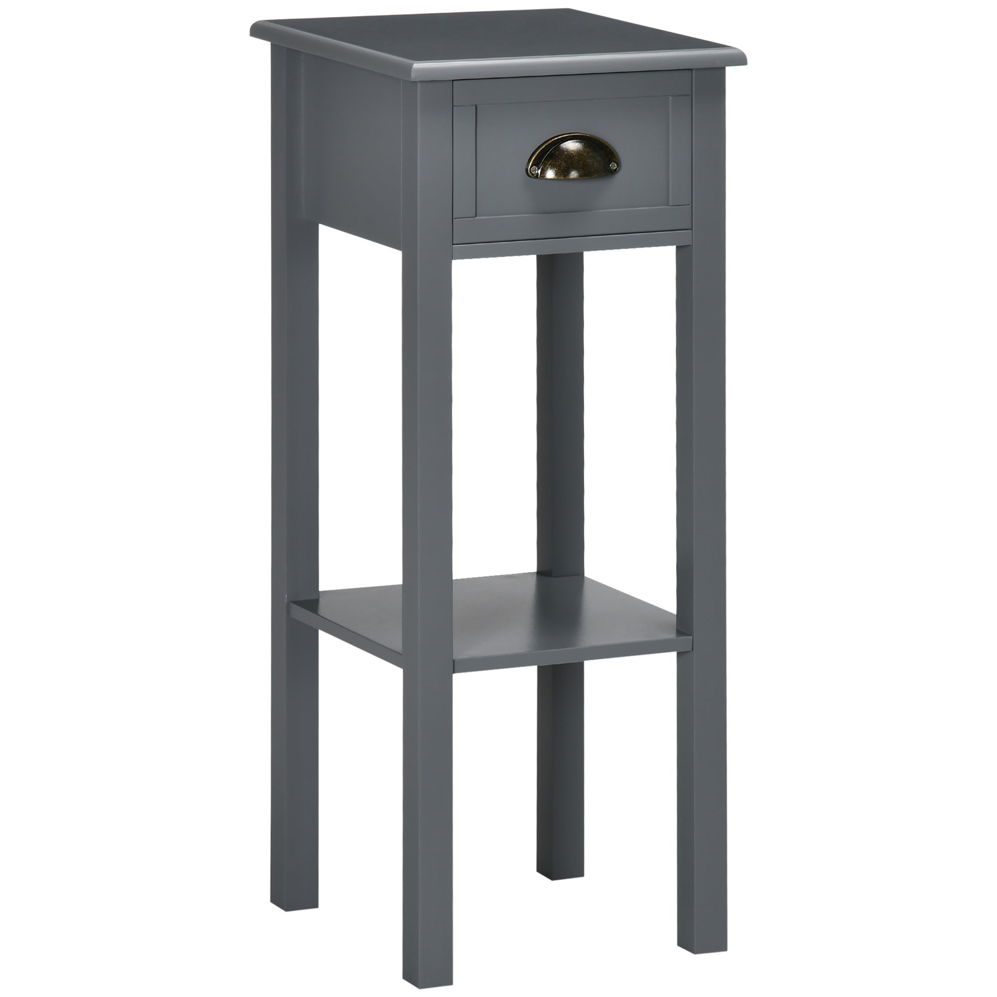 2 Tier Side Table, Nightstand End Table with Drawer and Bottom Shelf, Grey