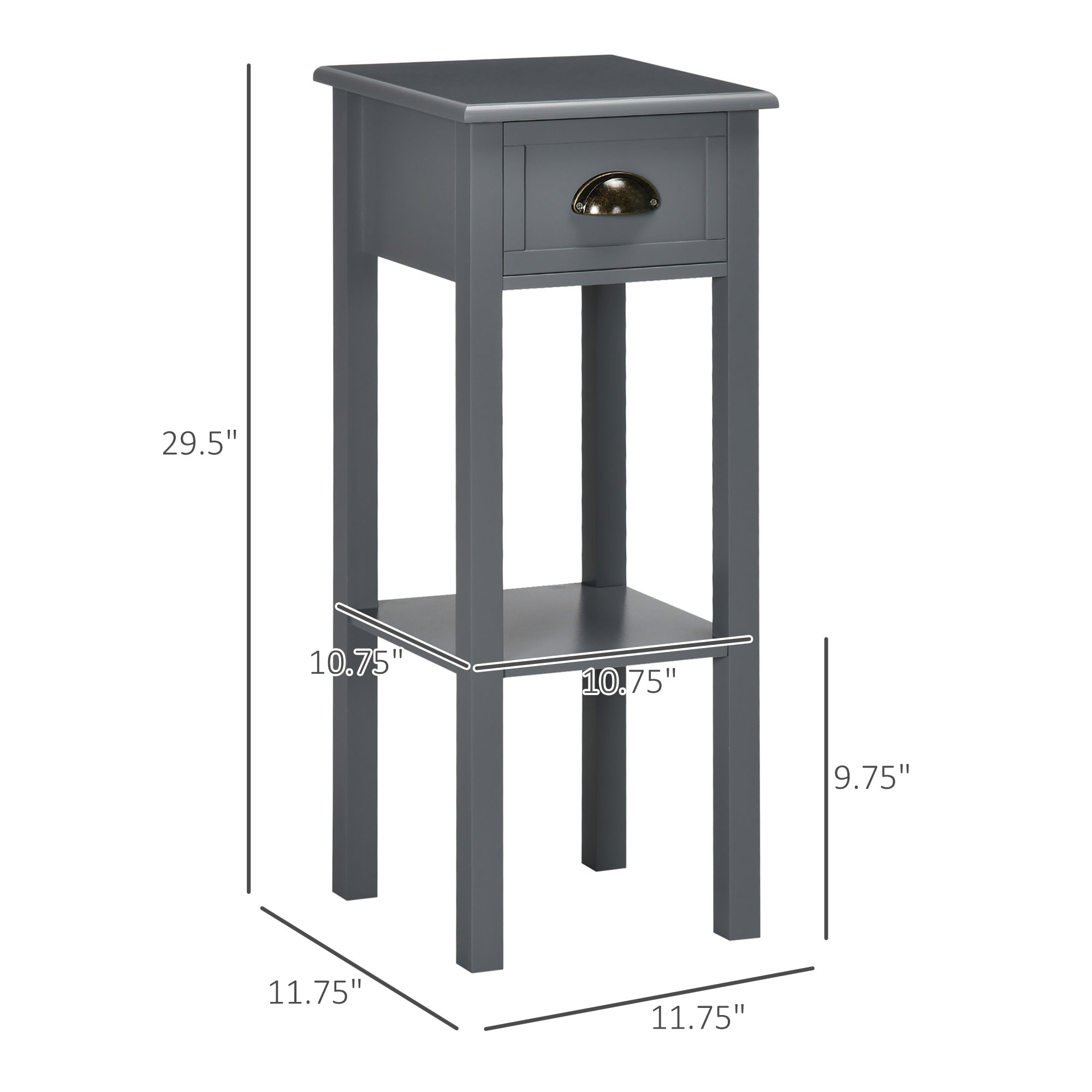 2 Tier Tall Side Table Nightstand End Table w/ Drawer & Bottom Shelf for Living Room Bedroom Grey