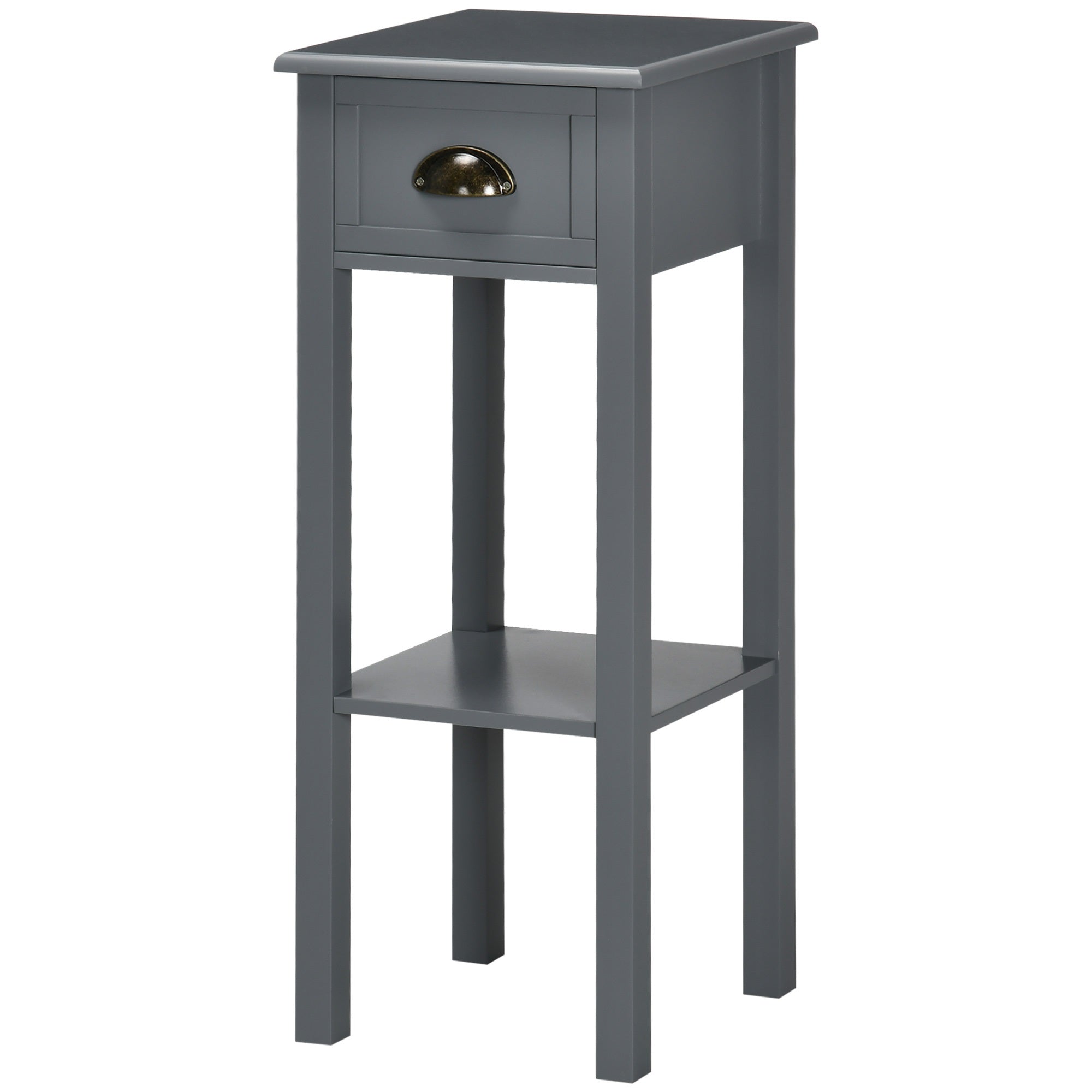 2 Tier Side Table, Nightstand End Table with Drawer and Bottom Shelf, Grey