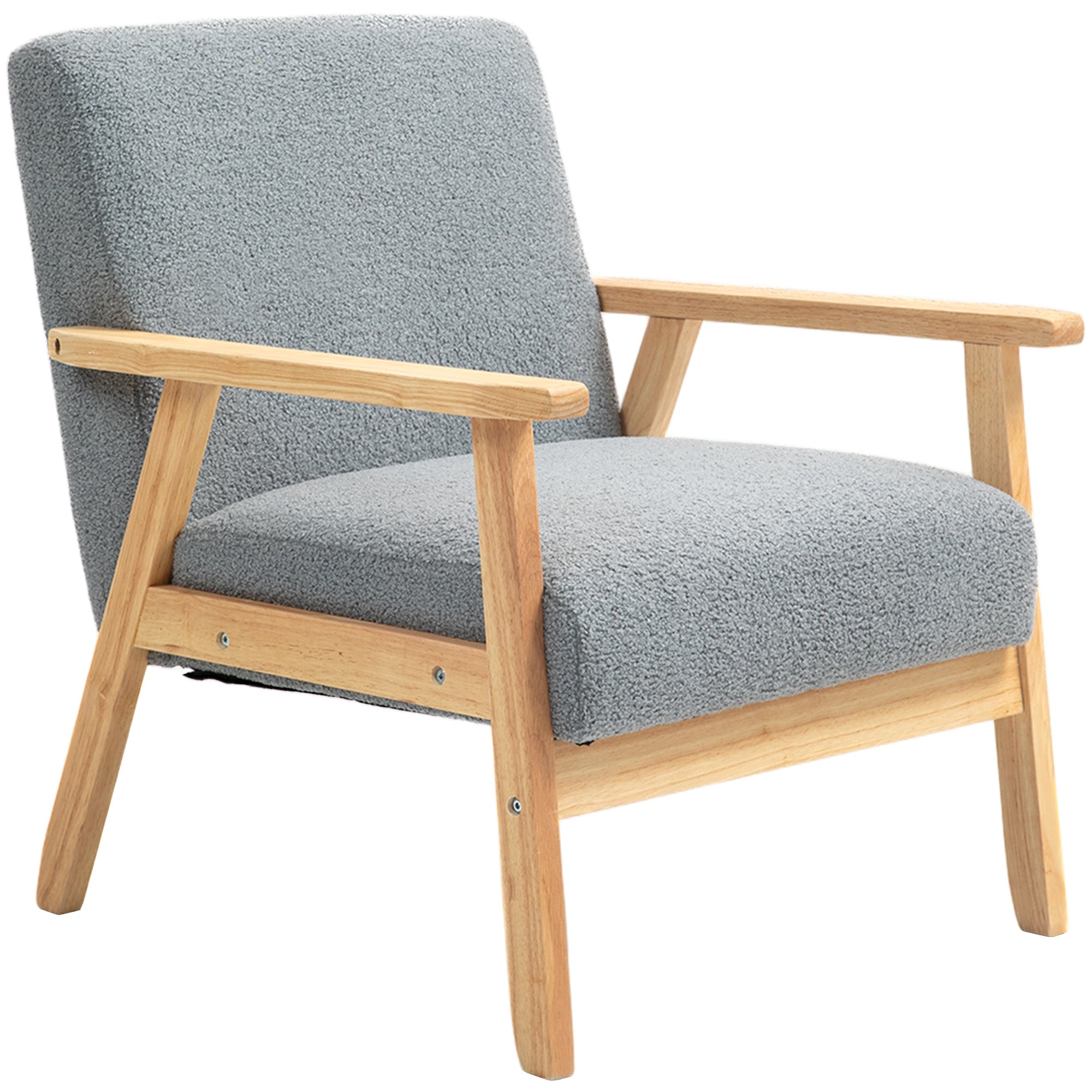 HOMCOM Accent Chair Wood Frame with Thick Cashmere Cushions Wide Seat Armchair Home Furniture Bedroom Office Grey