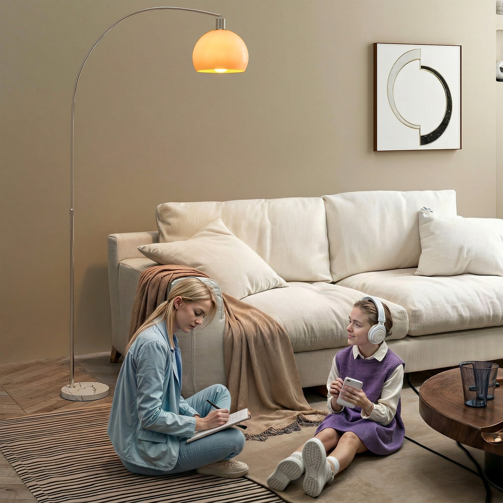 Floor Lamp for Living Room, Modern Standing Lamp with Shade & Foot Switch, Minimalist Tall Pole Lampshade for Bedroom, Office, White