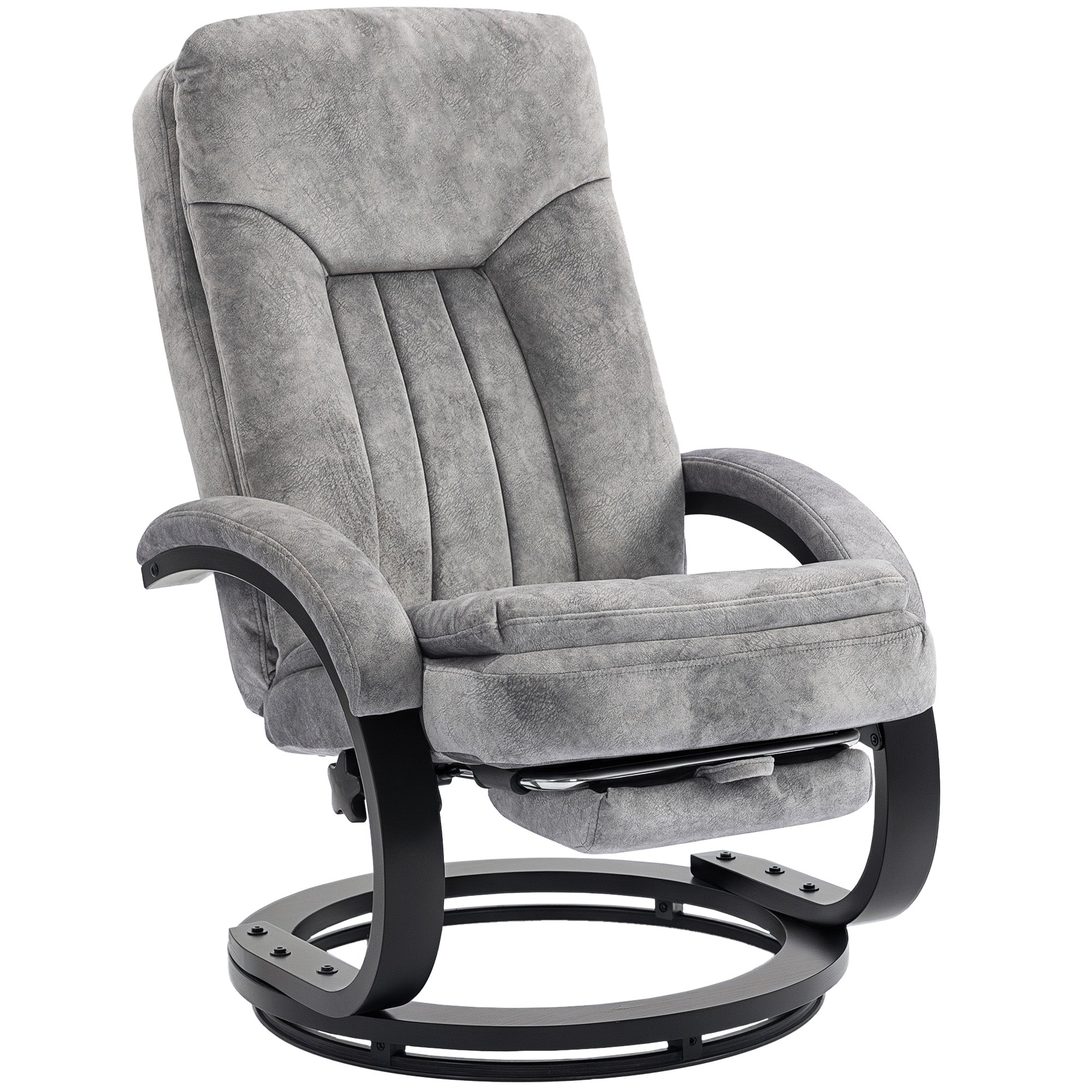 Swivel Recliner Chair with Footrest, Manual Recliner Armchair with Wooden Base, Plush Velvet Upholstered Reclining Chair for Living Room, Bedroom, Office, Grey
