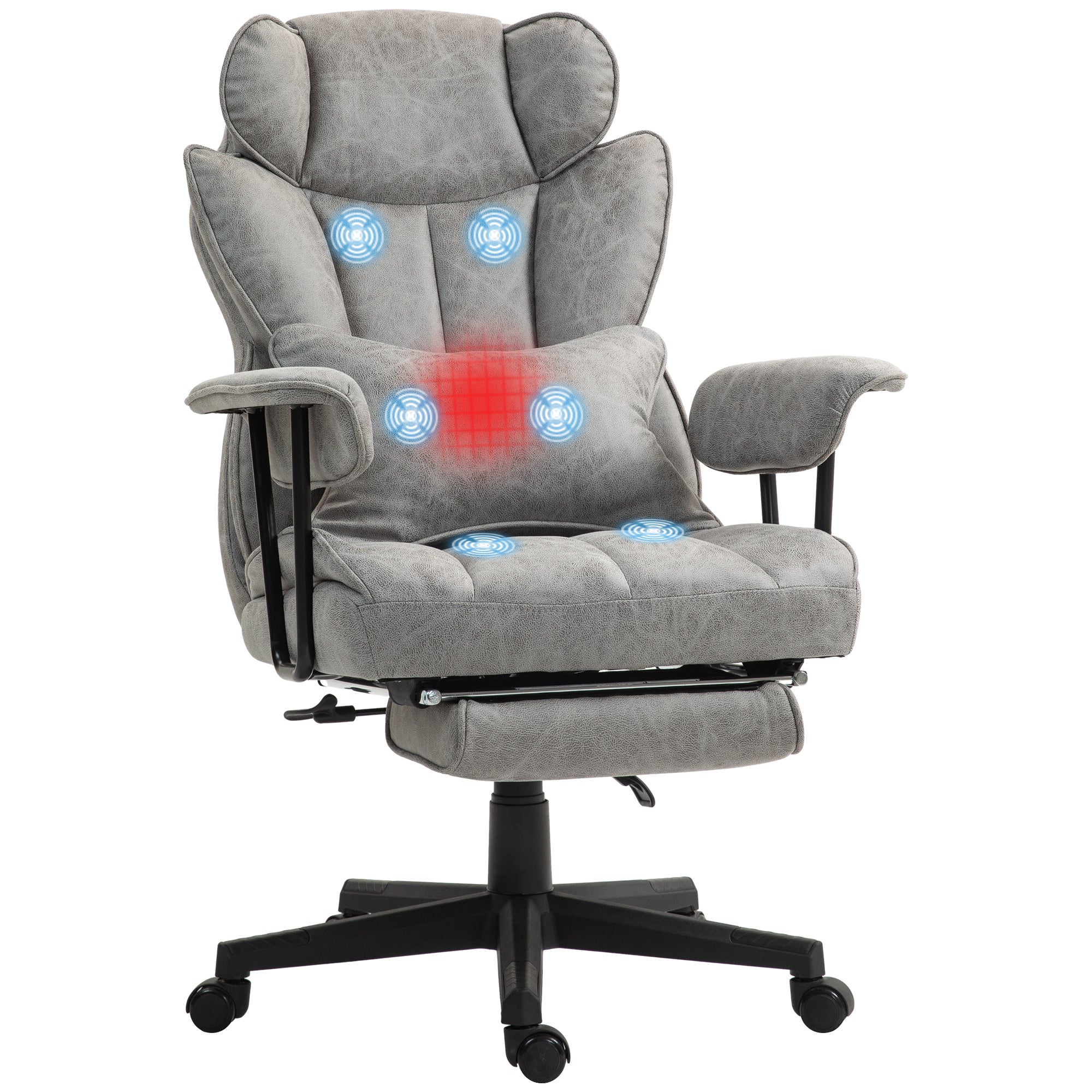 396lbs Big and Tall Office Chair Massage Chair with Footrest Lumbar Support & Reclining Gray