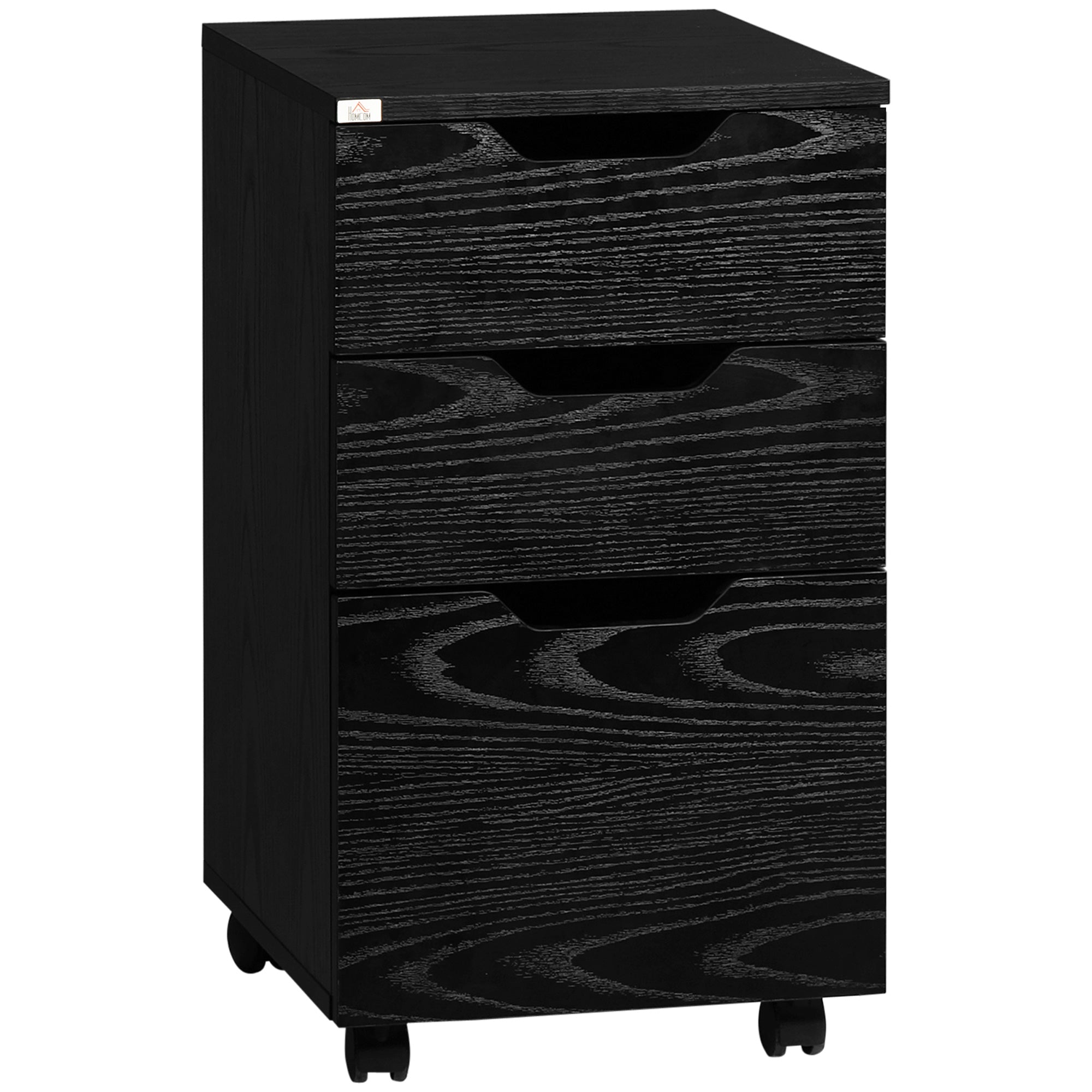 HOMCOM Mobile Filing Cabinet, 3 Drawer File Cabinet, Under Desk Office Storage Cabinet with Wheels, Black Wood Grain