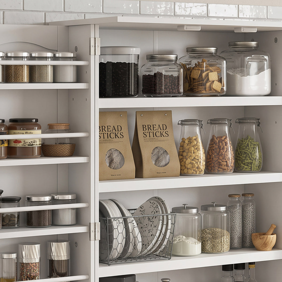Order Pantry 2-Piece Cabinet Set with 41" and 65" Kitchen Storage Cabinets，White