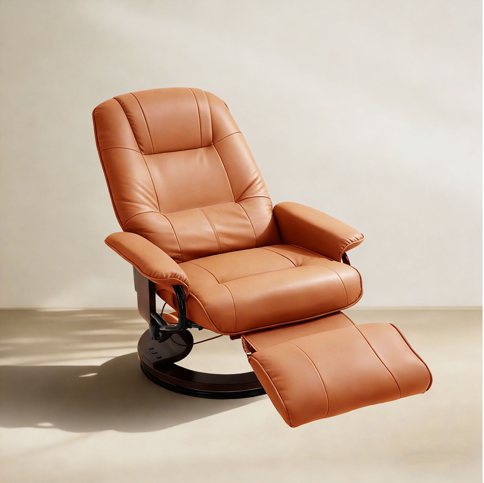 EaseRest Faux Leather Recliner Chair, Swivel Recliner w/ Footrest, Armrest & Wood Base, Light Brown - HOMCOM