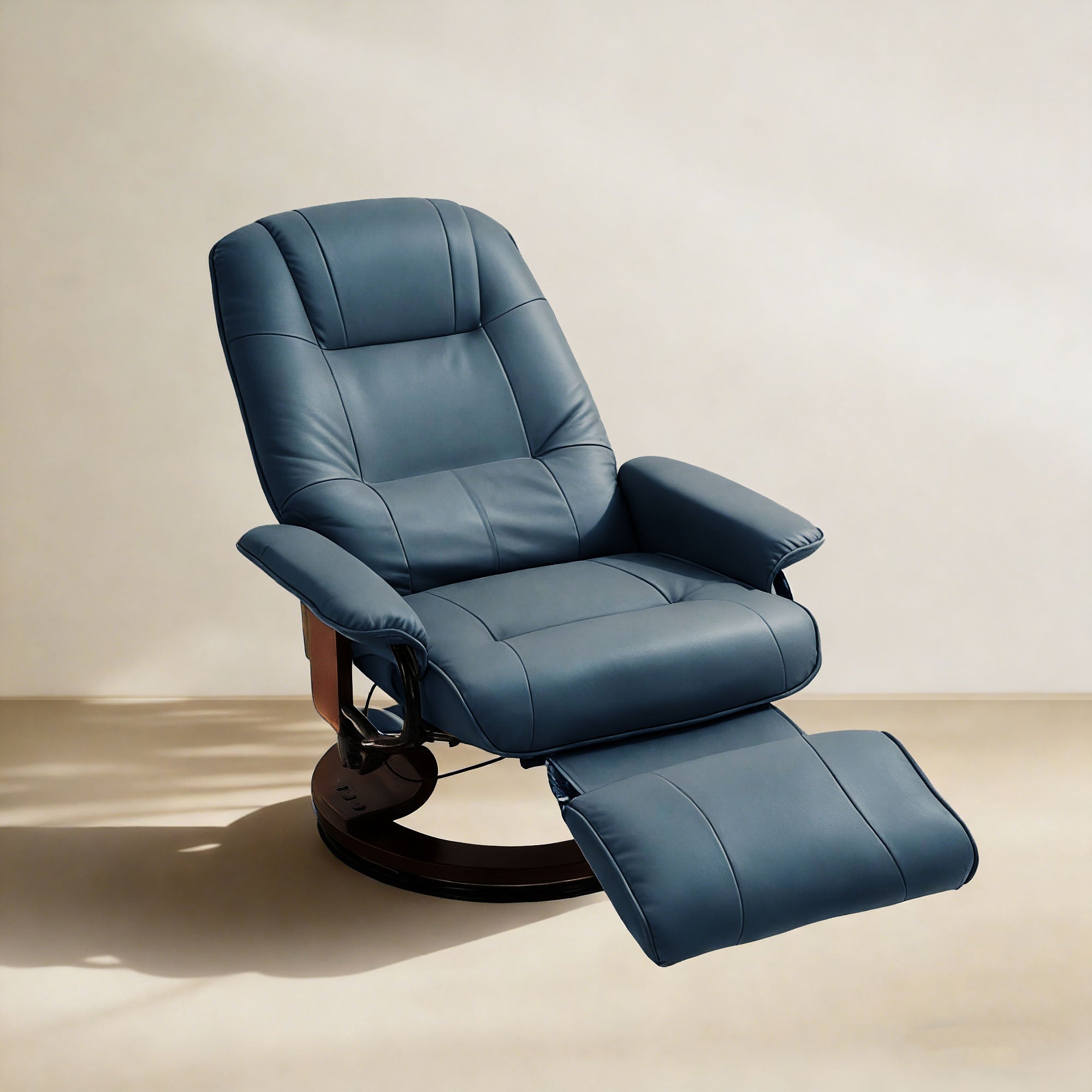 EaseRest Faux Leather Recliner Chair, Swivel Recliner w/ Footrest, Armrest & Wood Base, Blue - HOMCOM