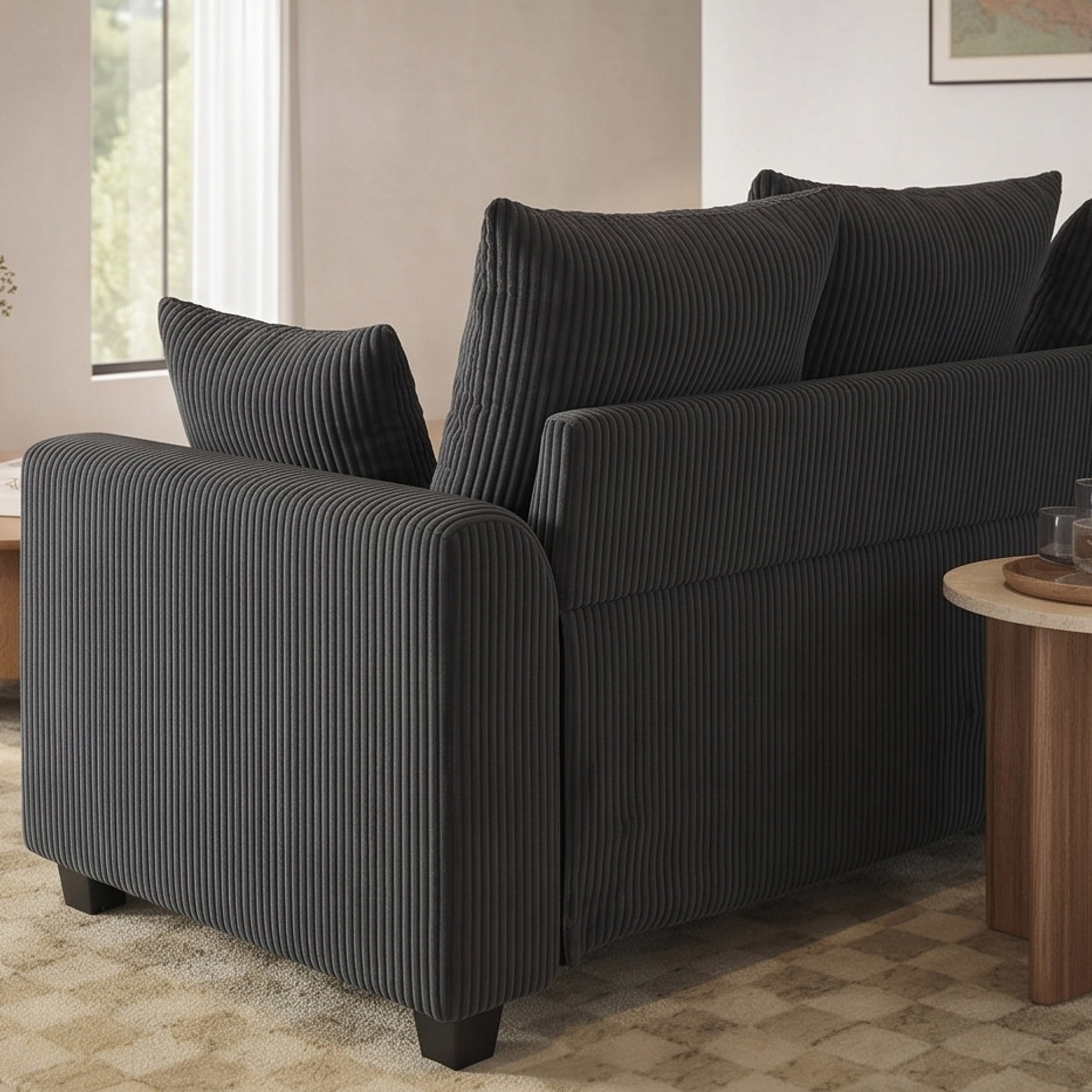 FlexLiving 83.5" Straight Sofa with Curved Arms & 3 Seat, Dark Grey
